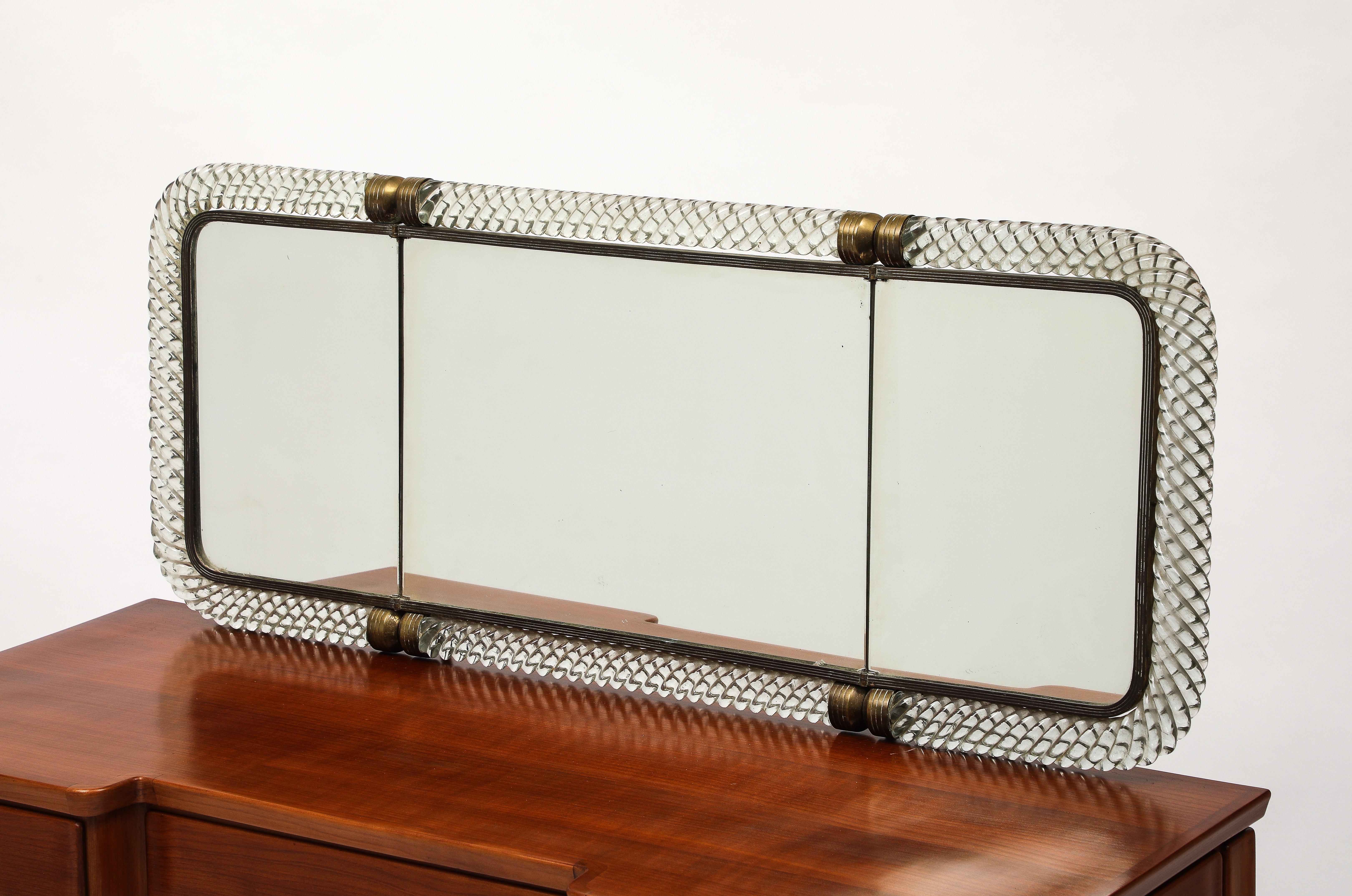 Guglielmo Pecorini Rare Vanity Table Attached Venini Folding Mirror Model No. 21 en vente 1