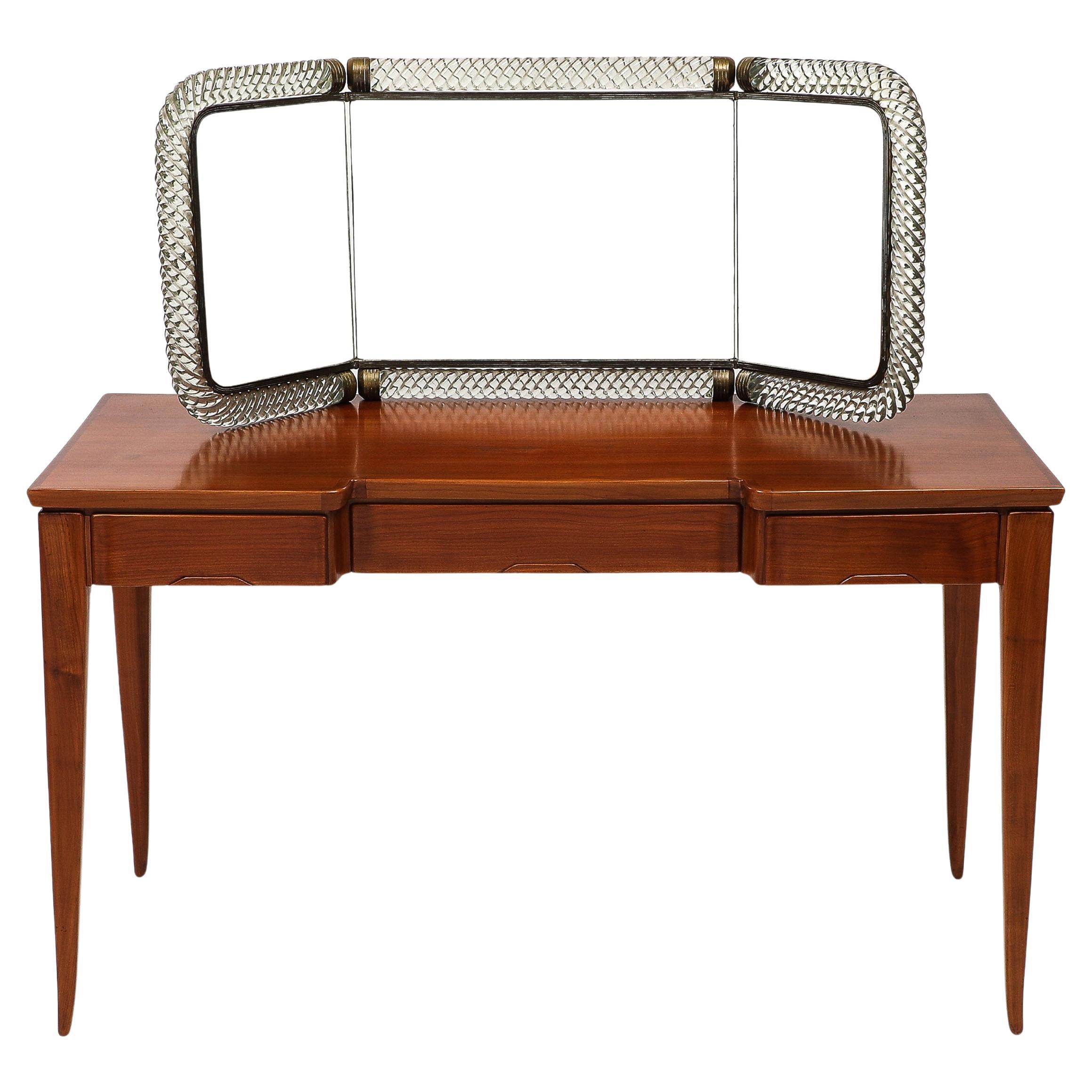 Guglielmo Pecorini Rare Vanity Table Attached Venini Folding Mirror Model No. 21 en vente