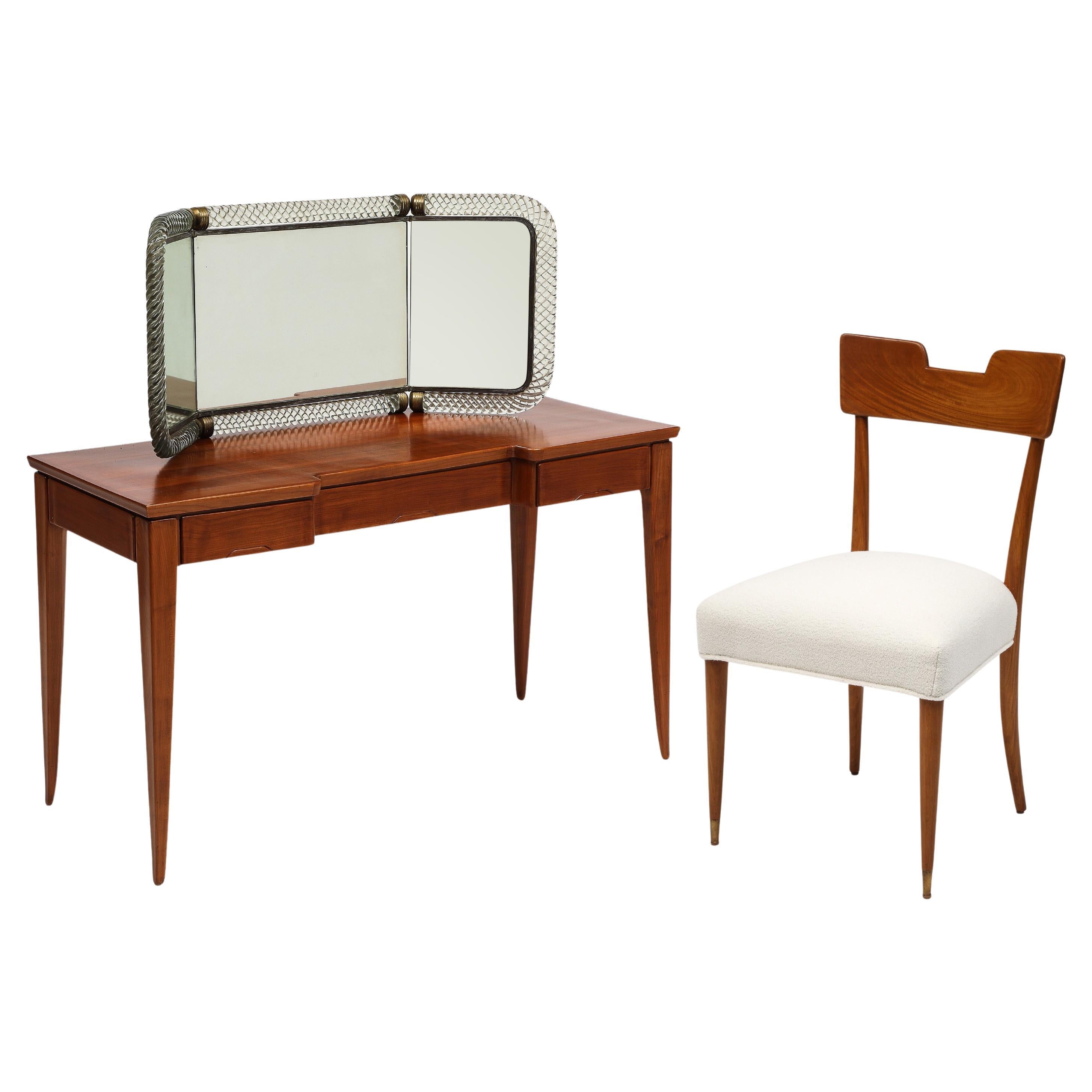 Guglielmo Pecorini Rare Vanity Table Venini Folding Mirror Model No 21 and Chair For Sale