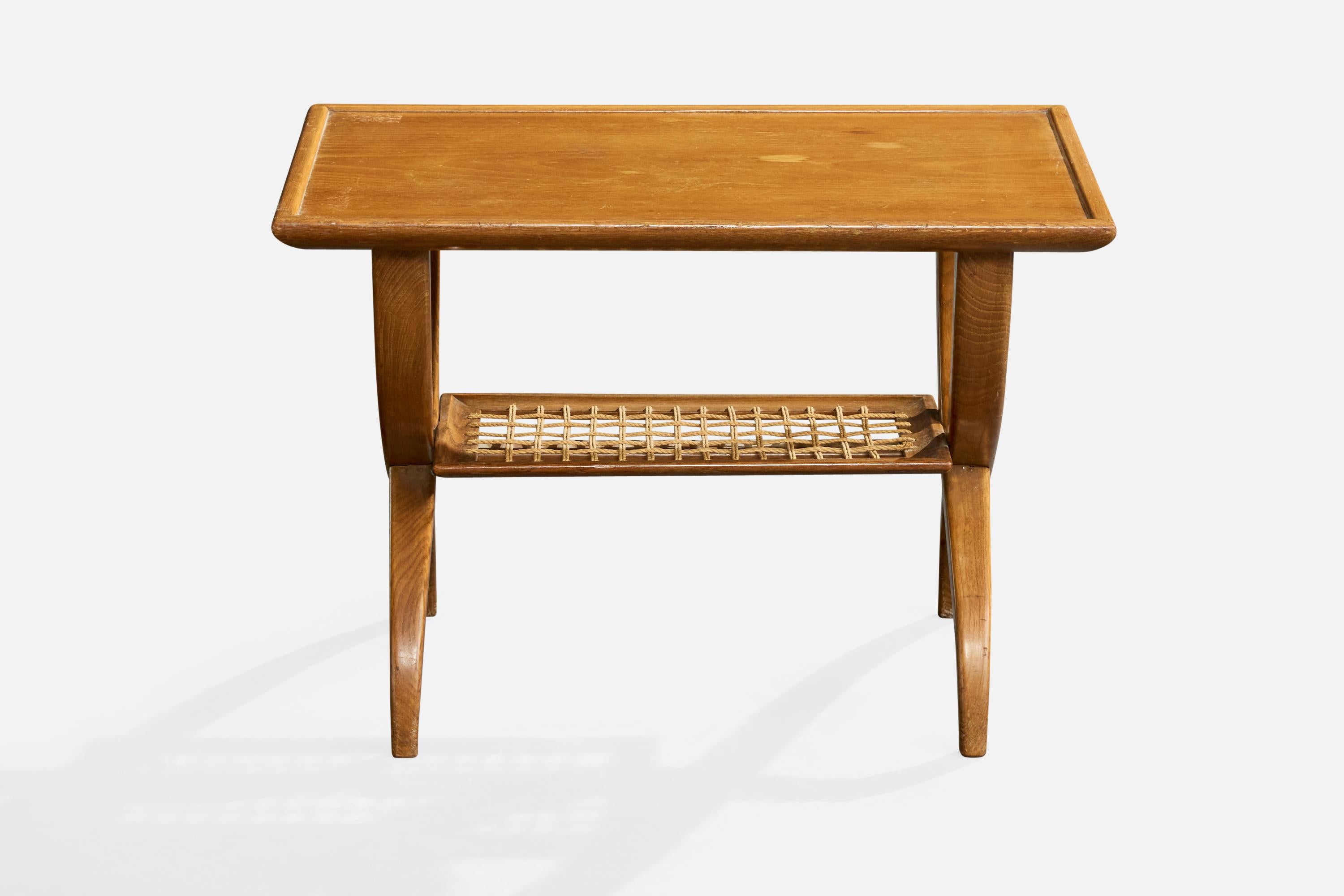 Mid-Century Modern Guglielmo Pecorini, Side Table, Wood, Rope, Italy, 1950s en vente
