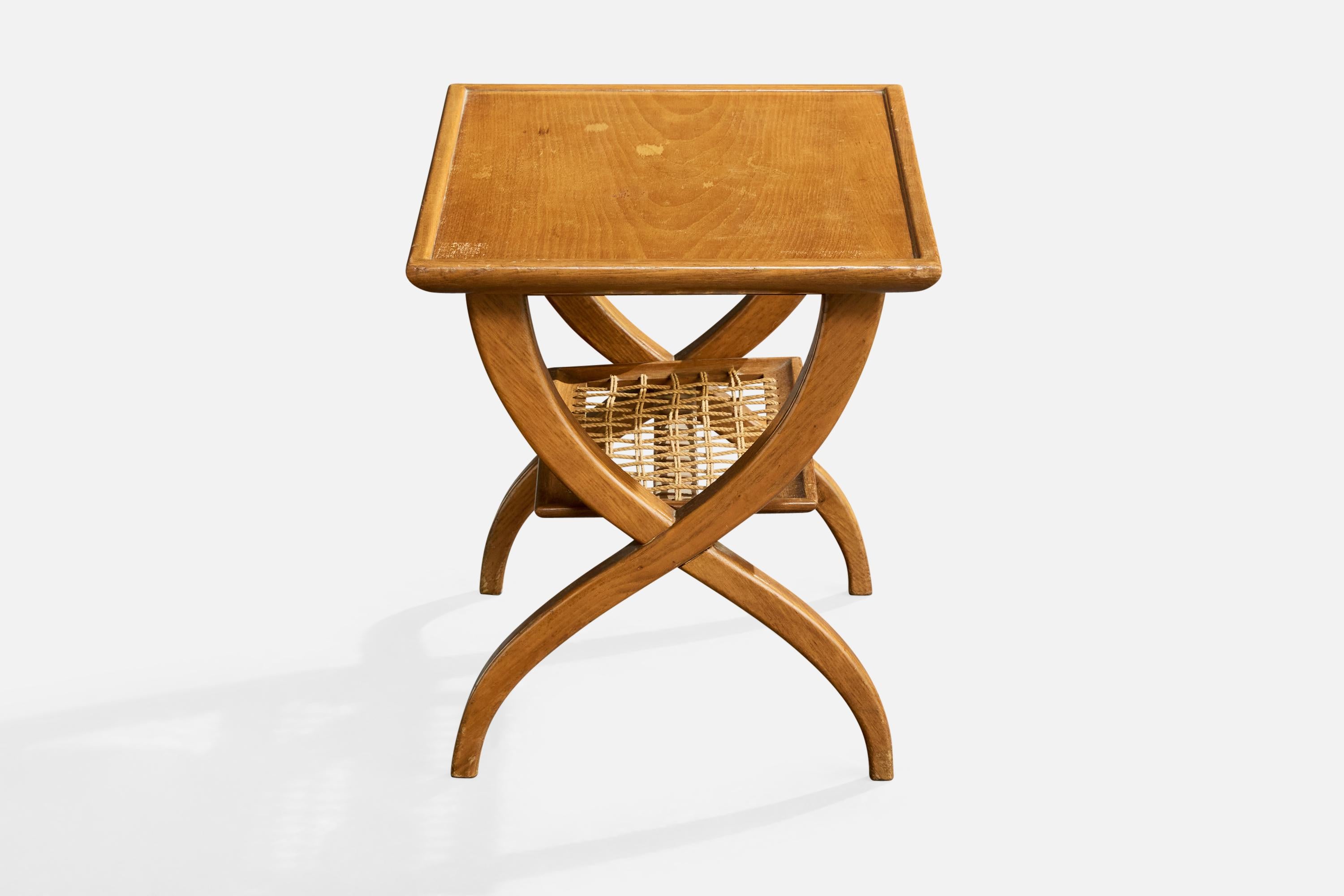 italien Guglielmo Pecorini, Side Table, Wood, Rope, Italy, 1950s en vente