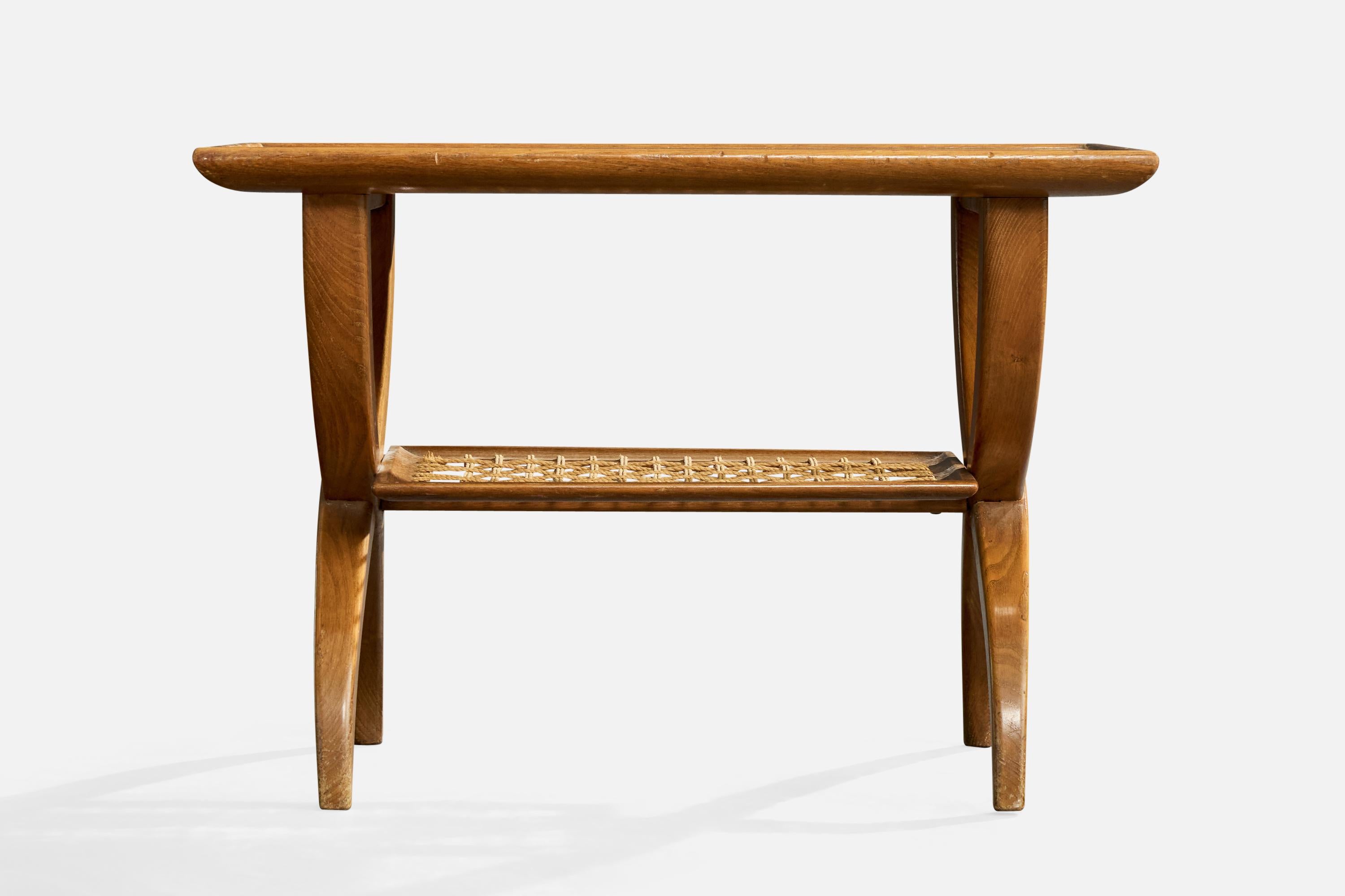 Guglielmo Pecorini, Side Table, Wood, Rope, Italy, 1950s État moyen - En vente à High Point, NC