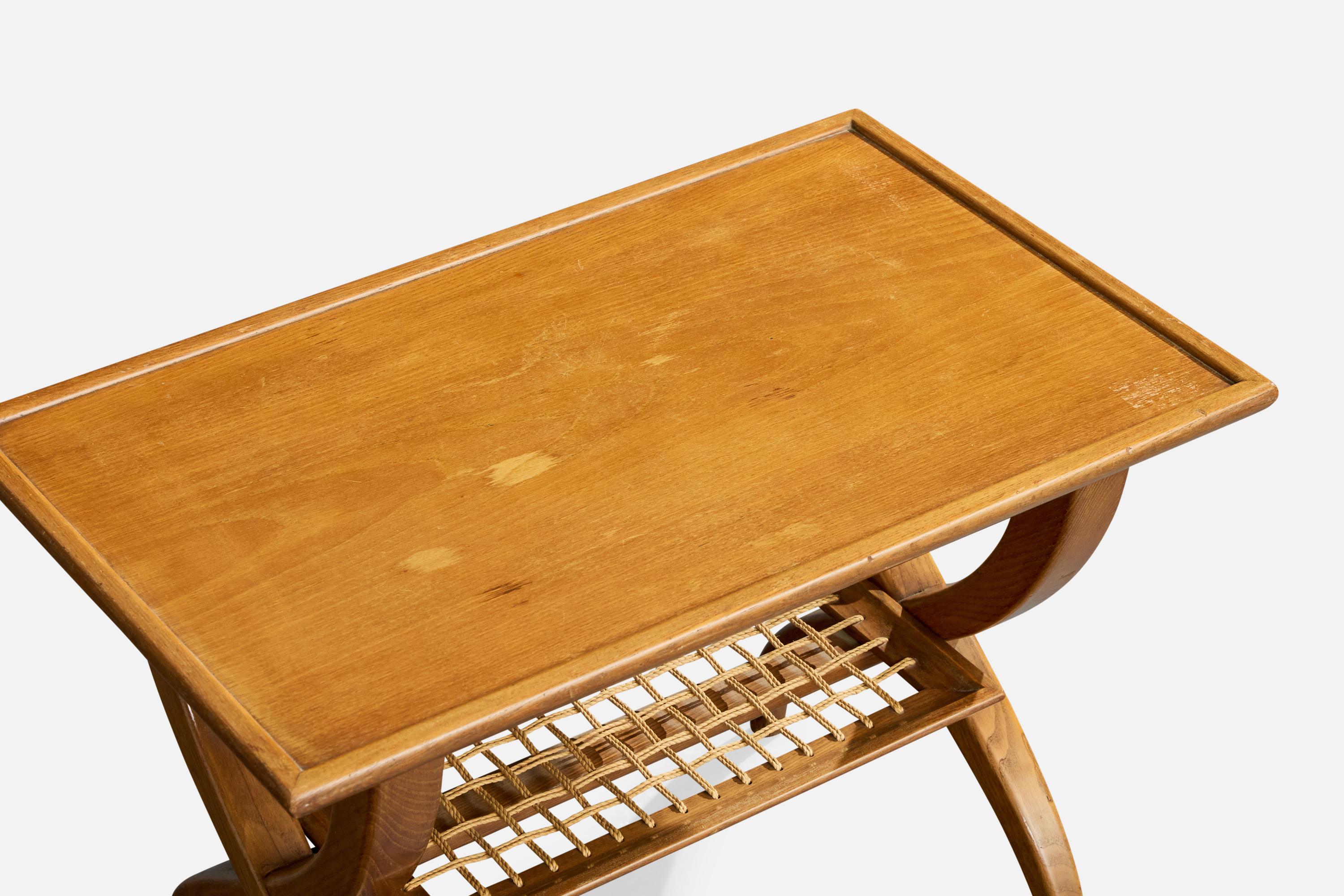 Milieu du XXe siècle Guglielmo Pecorini, Side Table, Wood, Rope, Italy, 1950s en vente