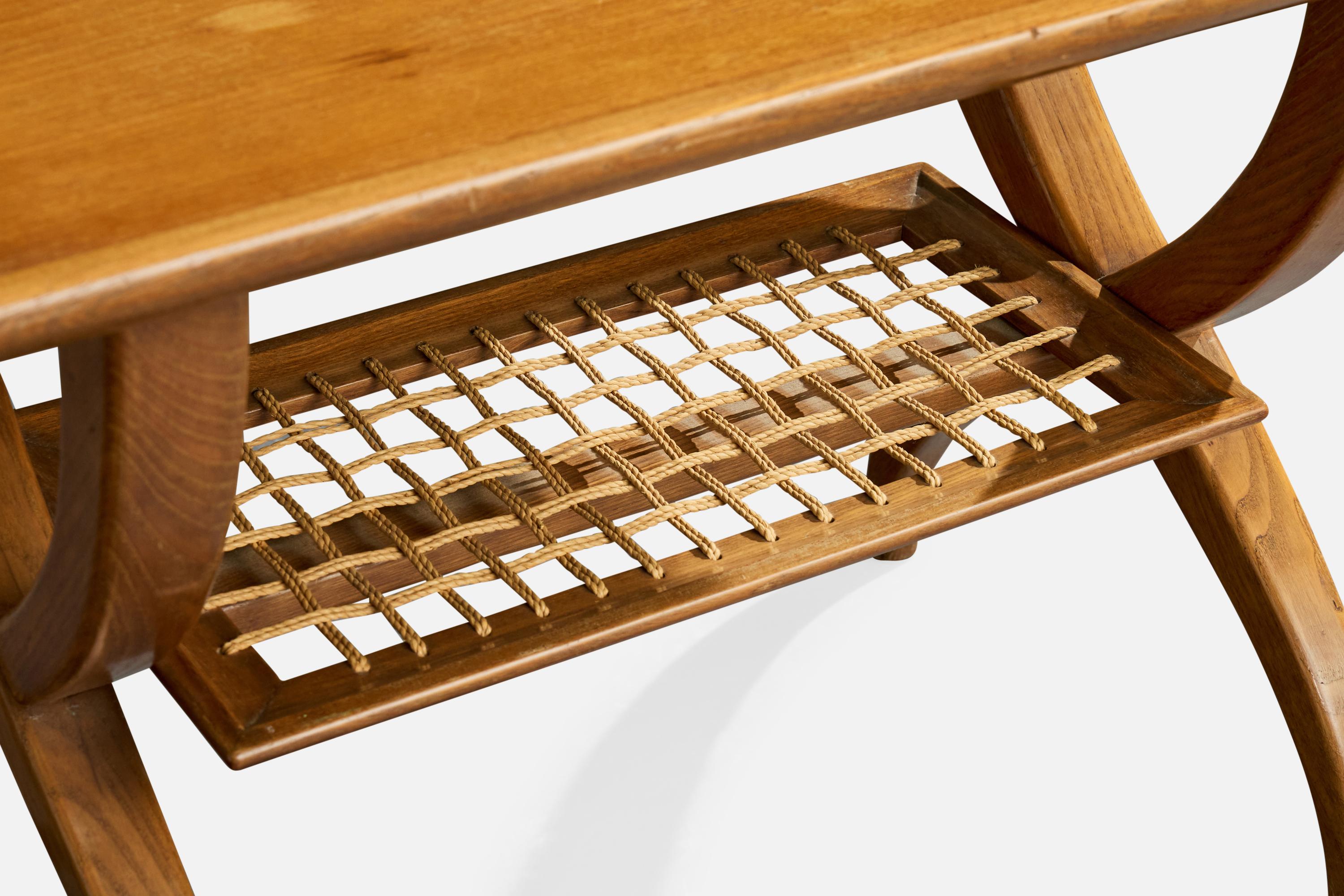 Guglielmo Pecorini, Side Table, Wood, Rope, Italy, 1950s en vente 1