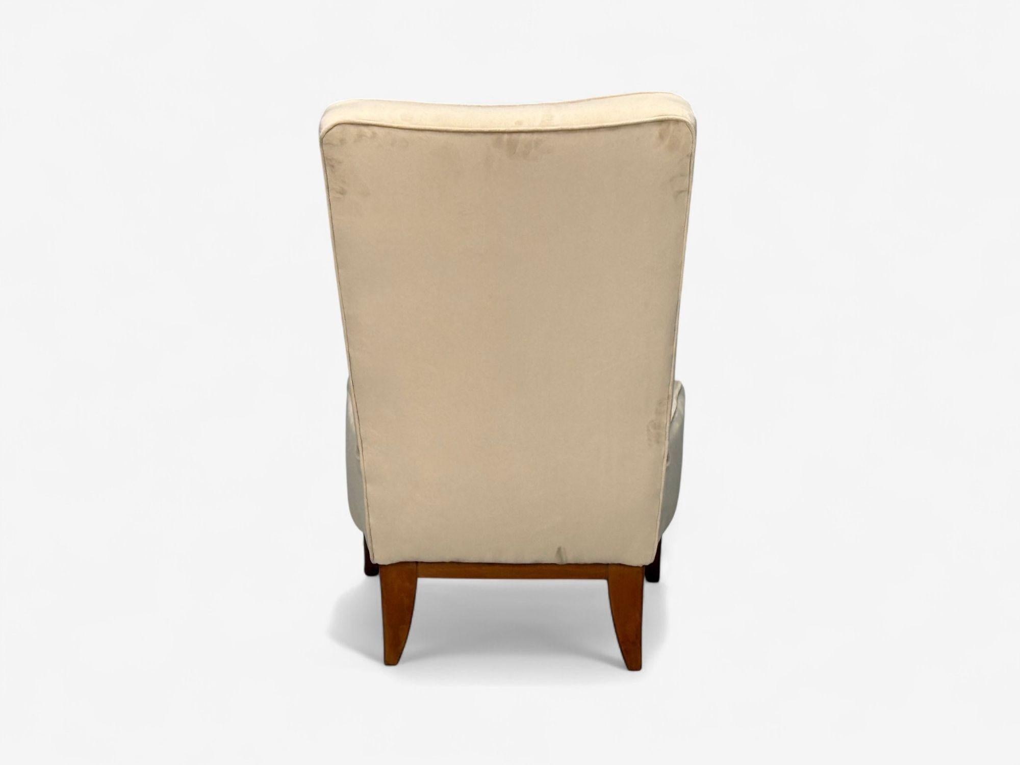 Guglielmo Pecorini, Gebeiztes Holz, Beigefarbener Samt, Niedriger Loungesessel, Italien, 1950er Jahre im Angebot 5