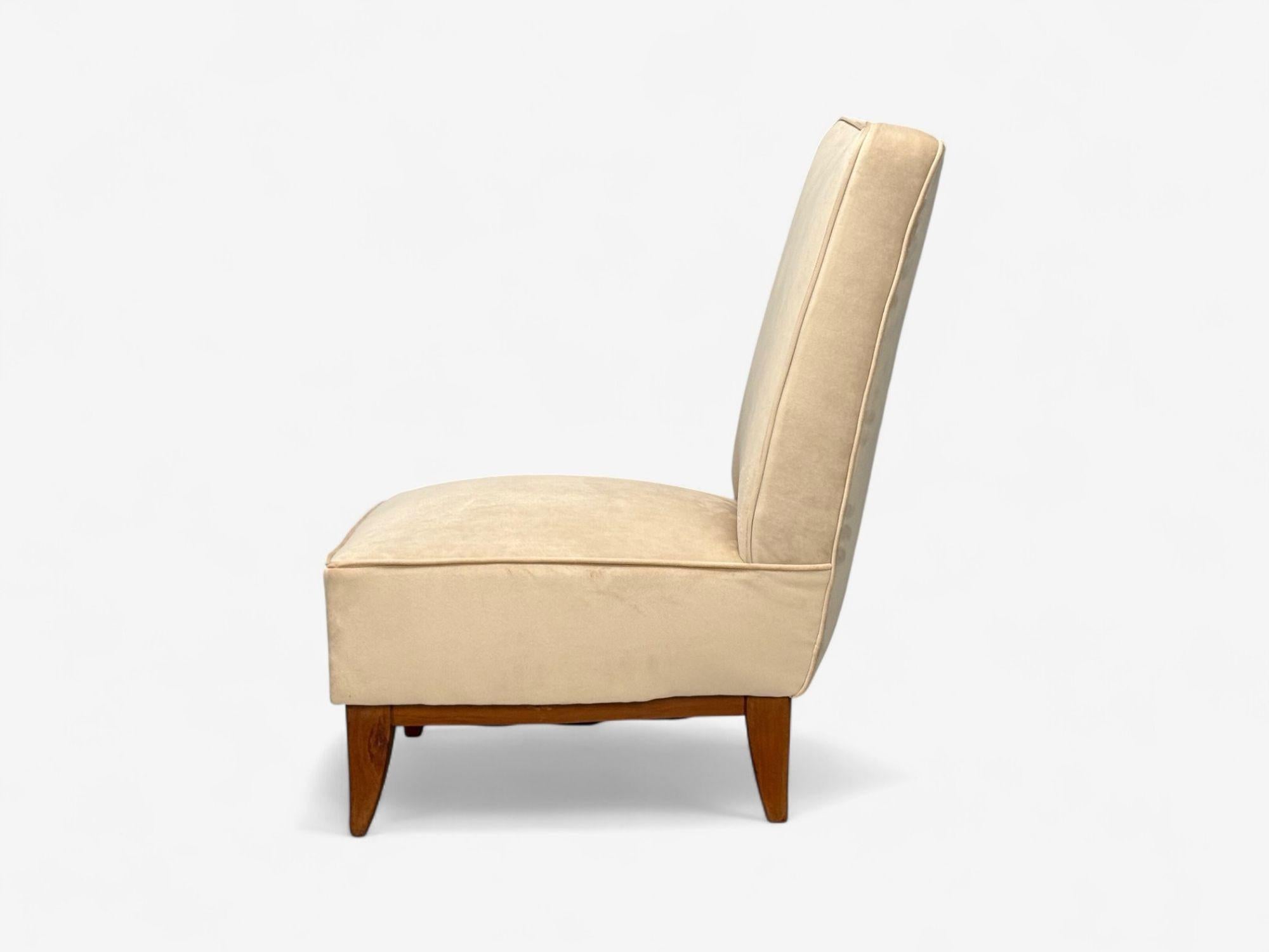 Guglielmo Pecorini, Gebeiztes Holz, Beigefarbener Samt, Niedriger Loungesessel, Italien, 1950er Jahre im Angebot 3