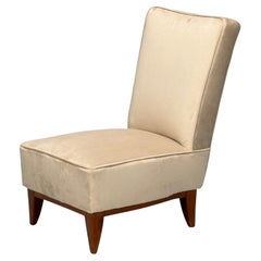 Guglielmo Pecorini, Madera teñida, Terciopelo beige, Silla baja de salón, Italia, años 50