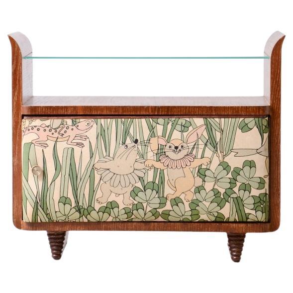 Guglielmo Pecorini's small rare container unit in scratched oak and fabric For Sale