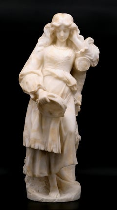 Guglielmo Pugi Alabaster Sculpture of Young Girl with Tambourine