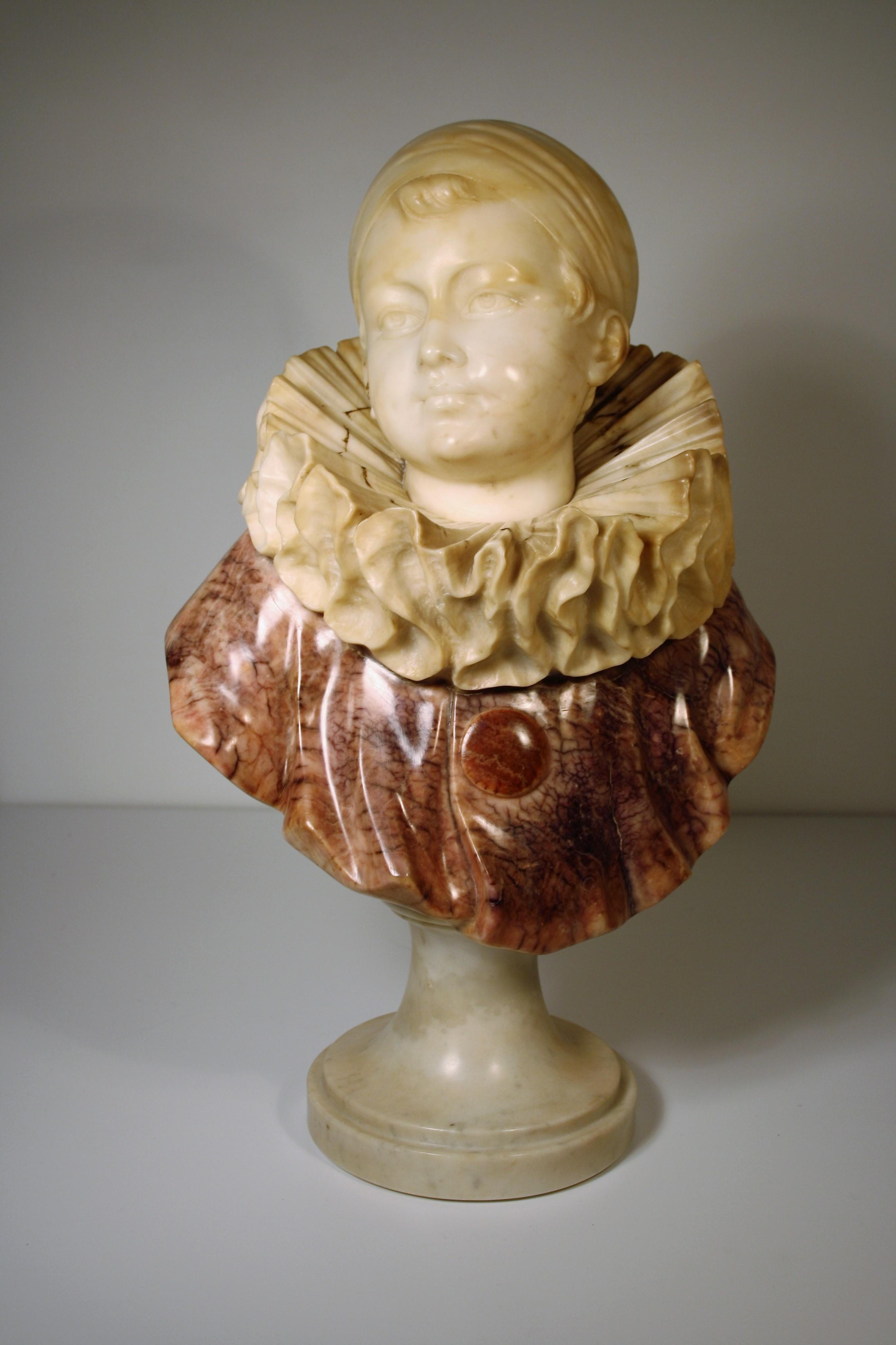 Guglielmo Pugi Fine Carved Alabaster Sculpture of a Young Pierrot 1