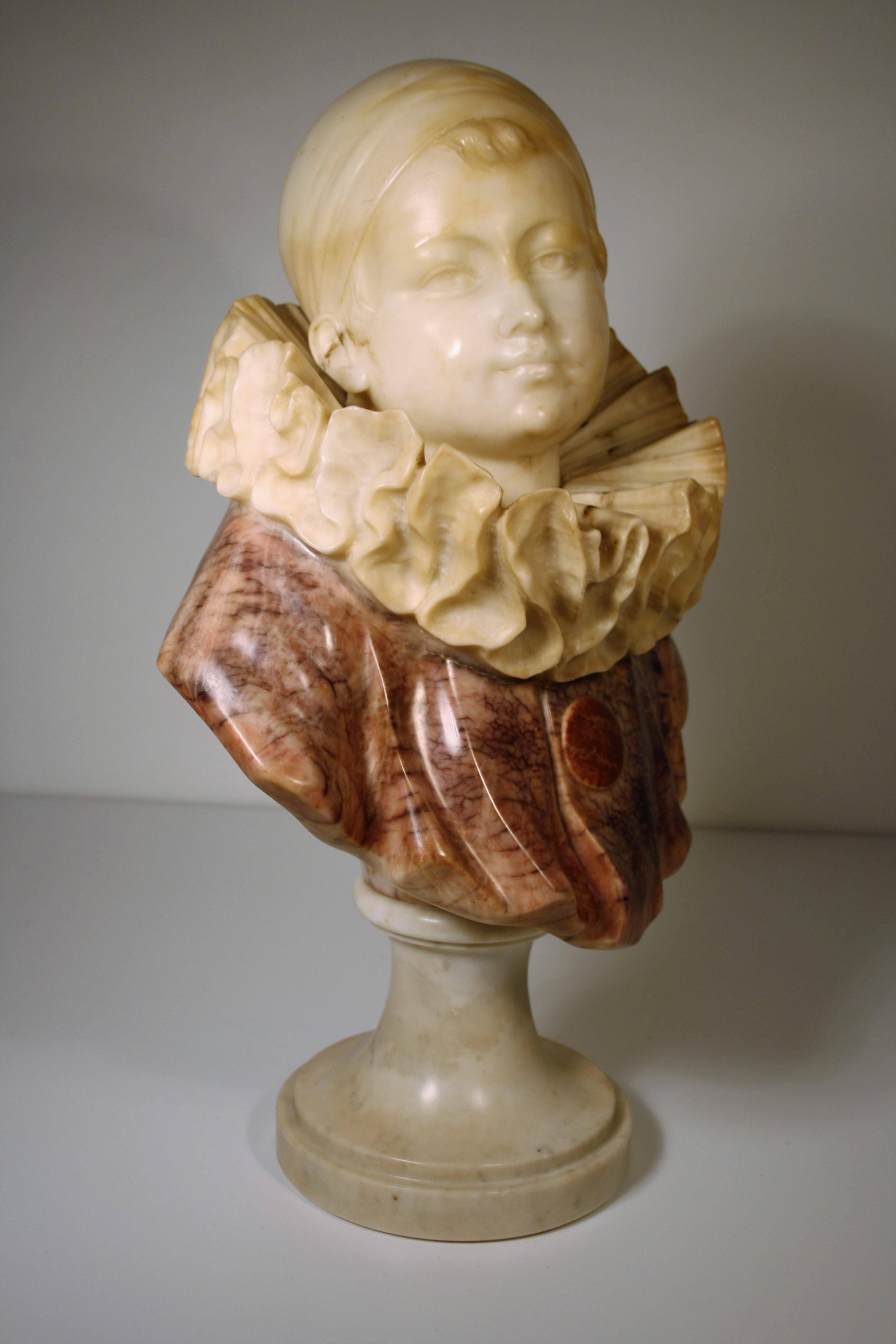 Guglielmo Pugi Fine Carved Alabaster Sculpture of a Young Pierrot 2