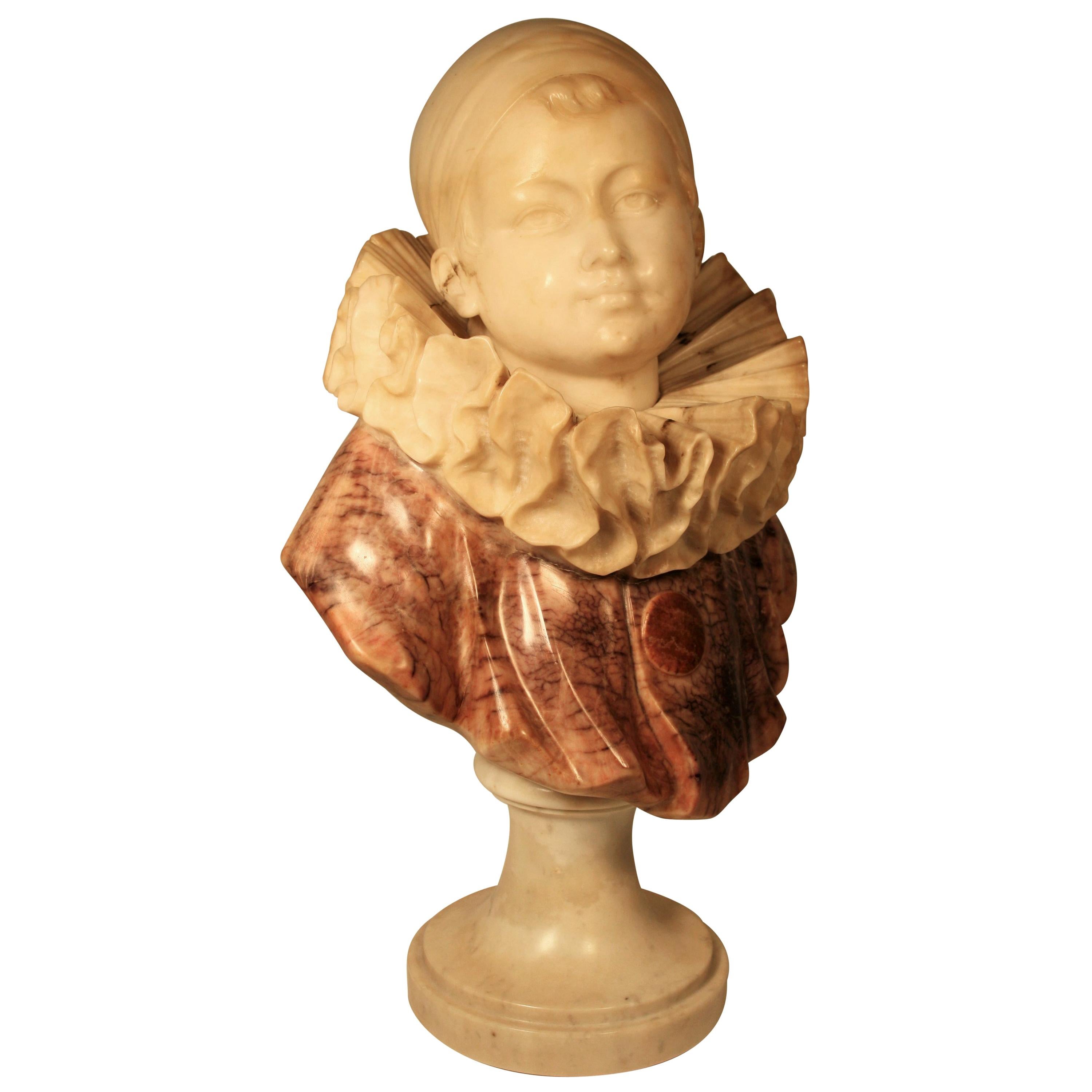 Guglielmo Pugi Fine Carved Alabaster Sculpture of a Young Pierrot