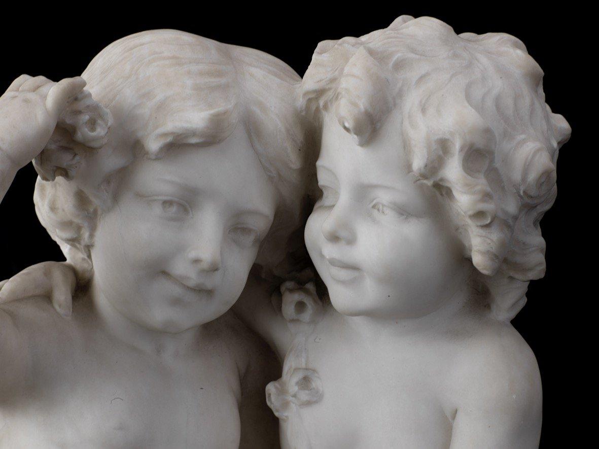 Fin du 19e siècle, Guglielmo Pugi, Sculpture italienne en marbre représentant deux filles 4