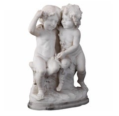 Fin du 19e siècle, Guglielmo Pugi, Sculpture italienne en marbre représentant deux filles