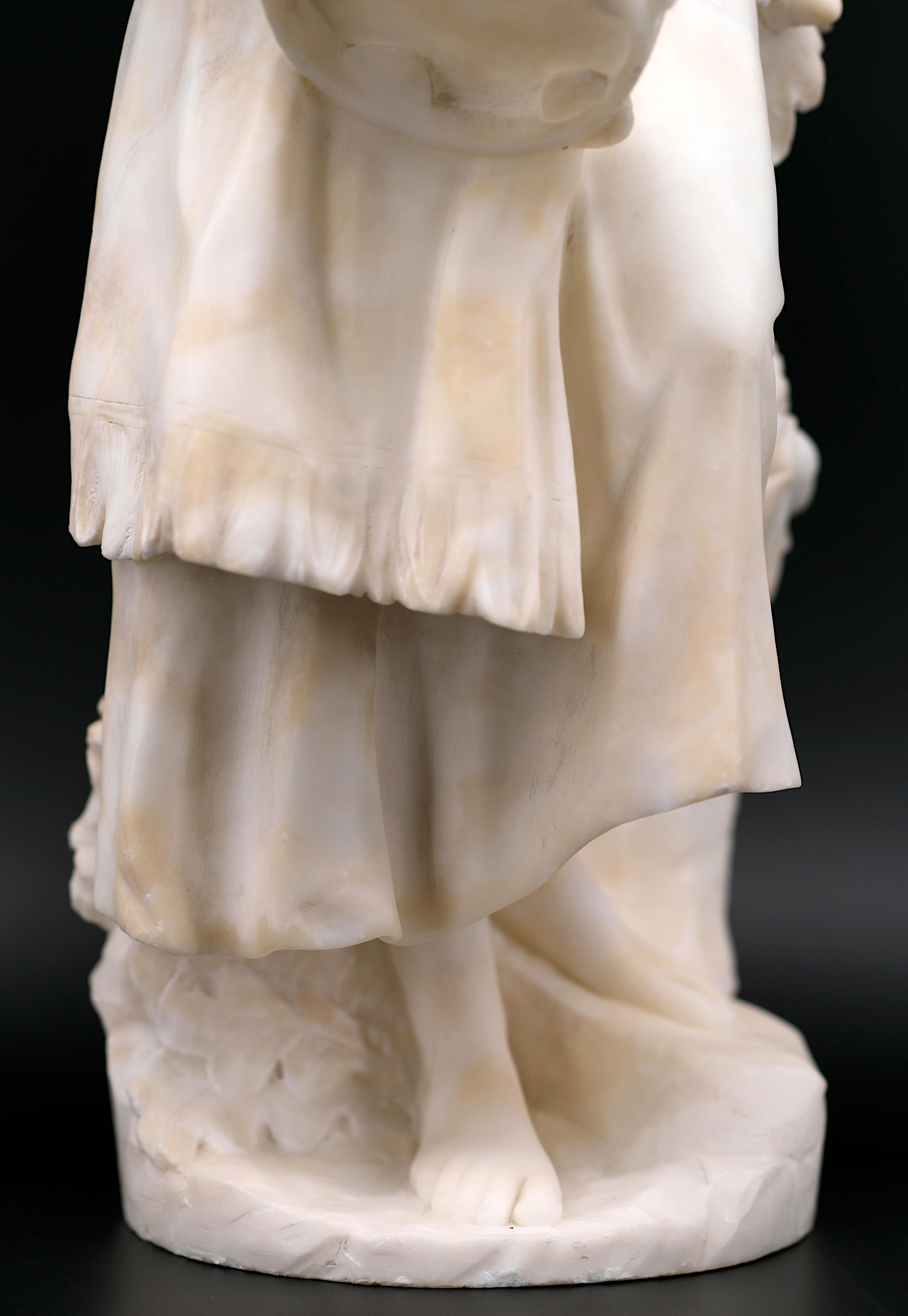 Guglielmo PUGI Young Gipsy with Tambourine Alabaster Sculpture, 1880s For Sale 6