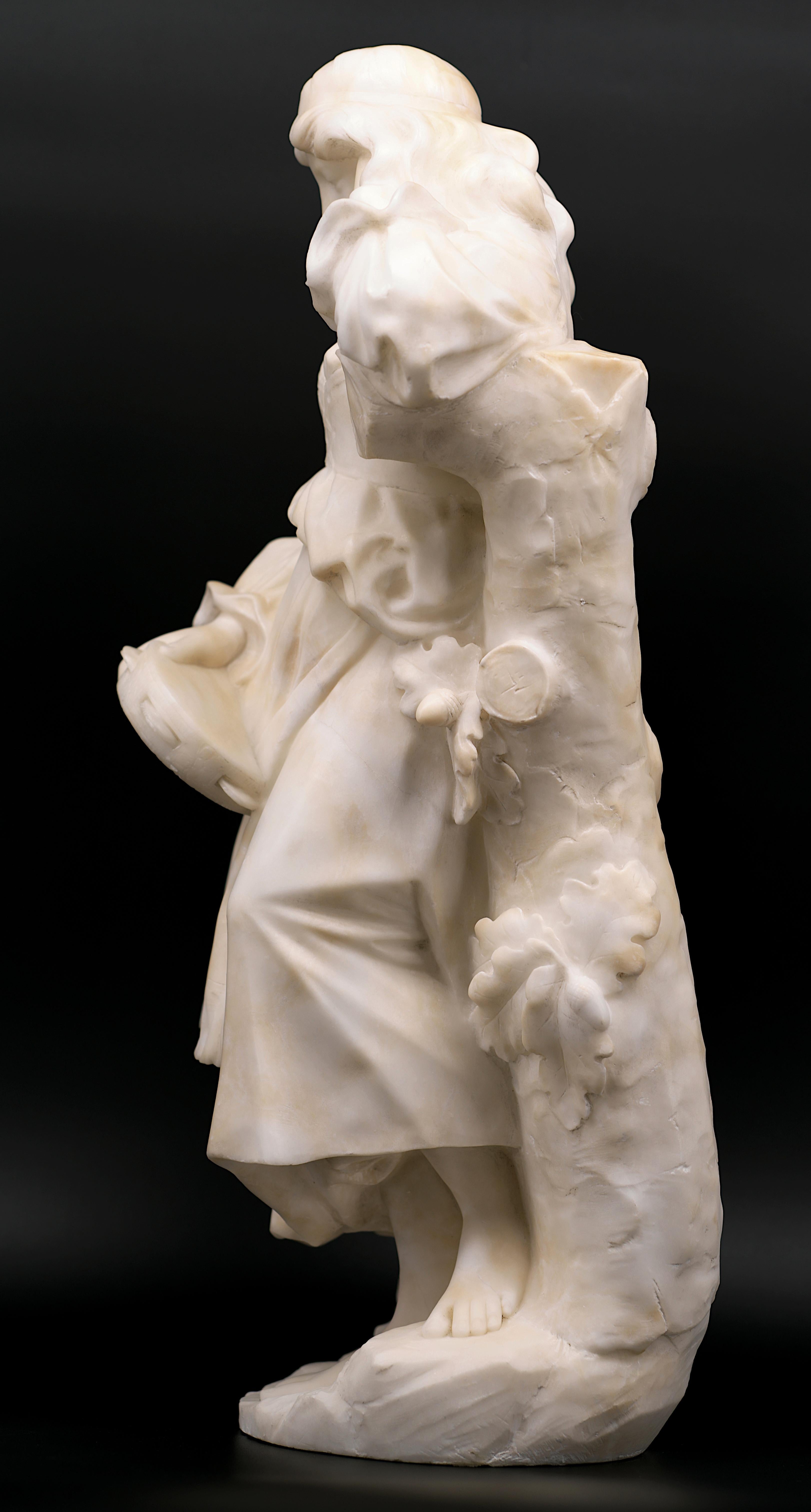 Guglielmo PUGI Young Gipsy with Tambourine Alabaster Sculpture, 1880s For Sale 9