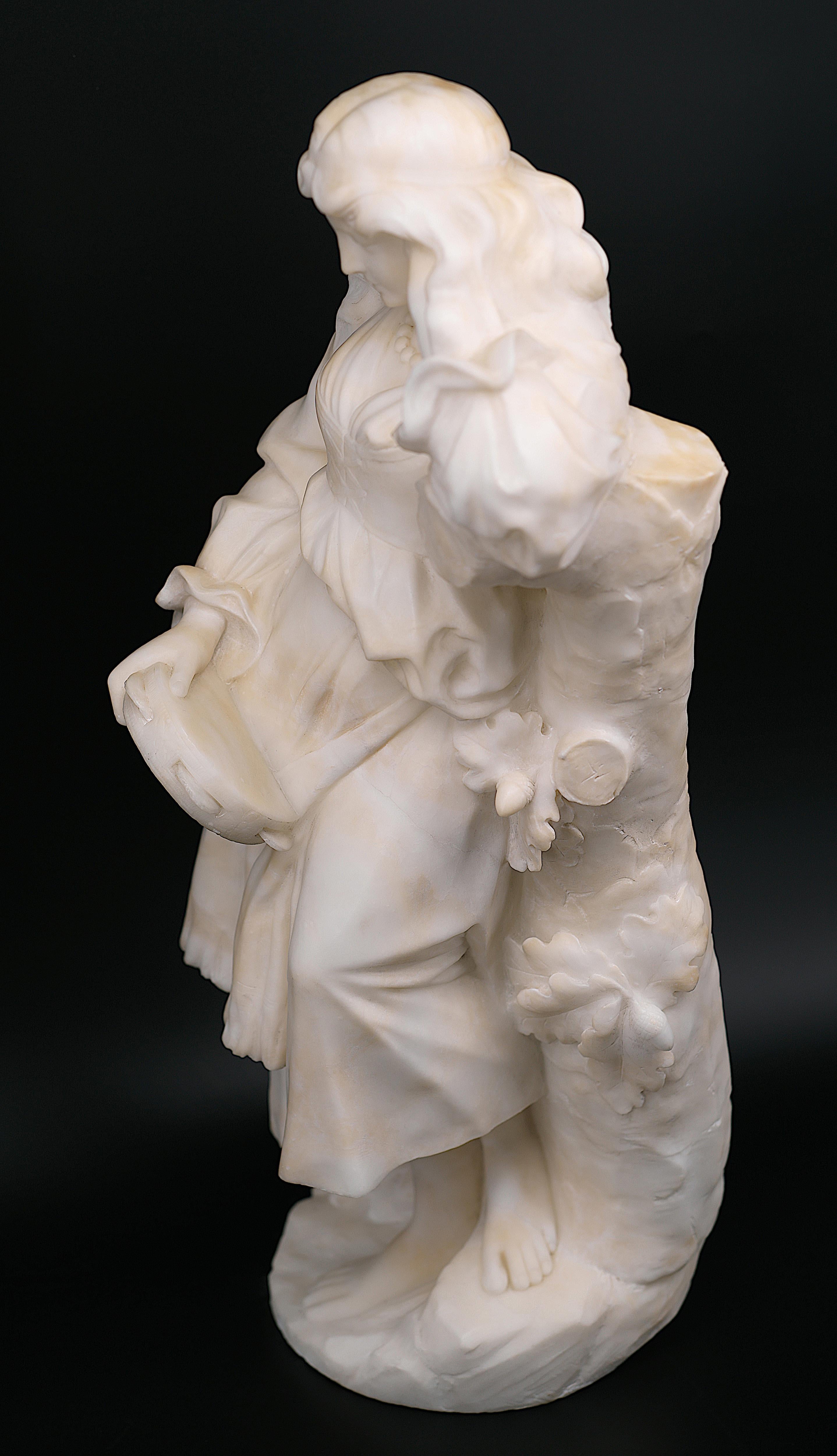 Guglielmo PUGI Young Gipsy with Tambourine Alabaster Sculpture, 1880s For Sale 10