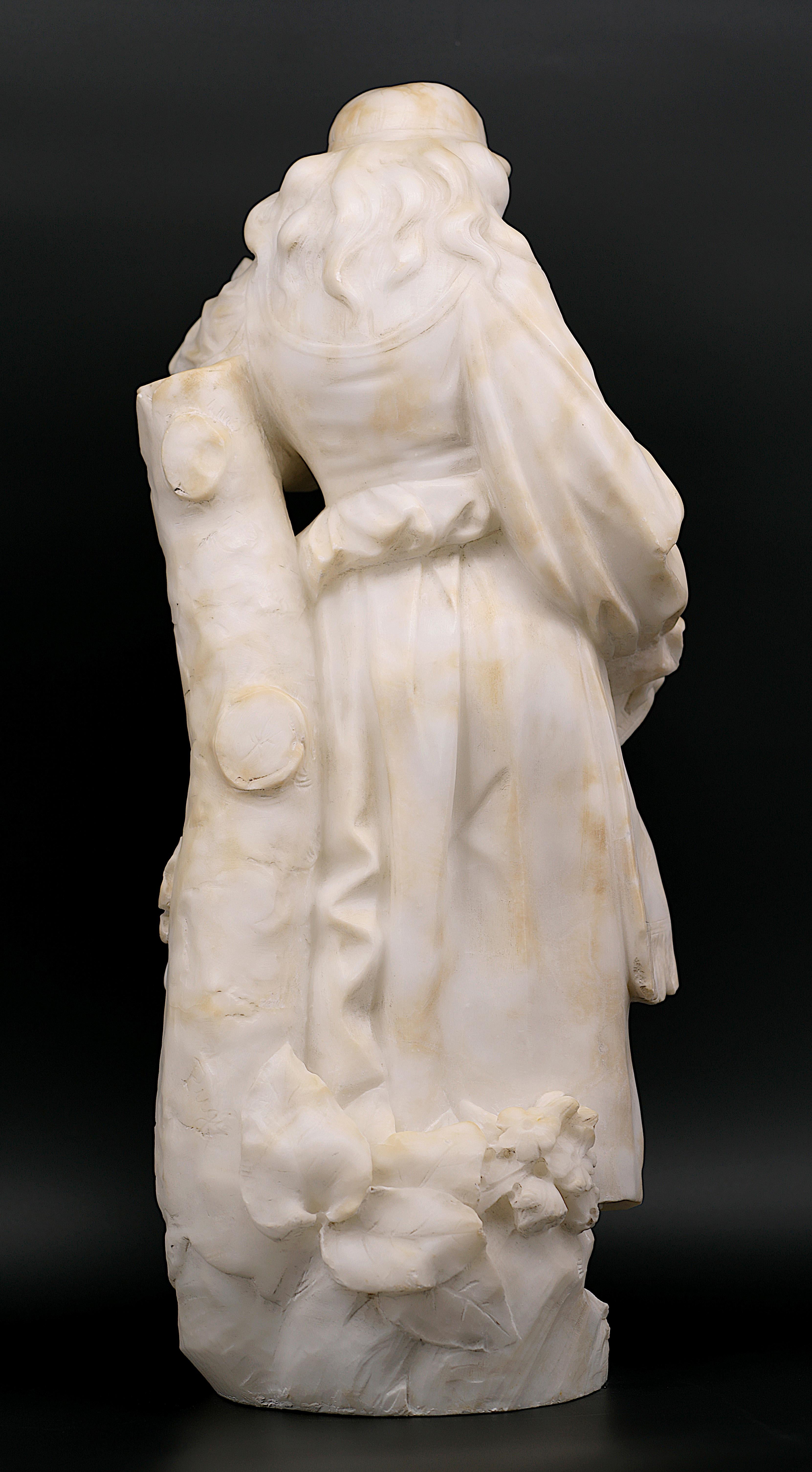 Guglielmo PUGI Young Gipsy with Tambourine Alabaster Sculpture, 1880s For Sale 11