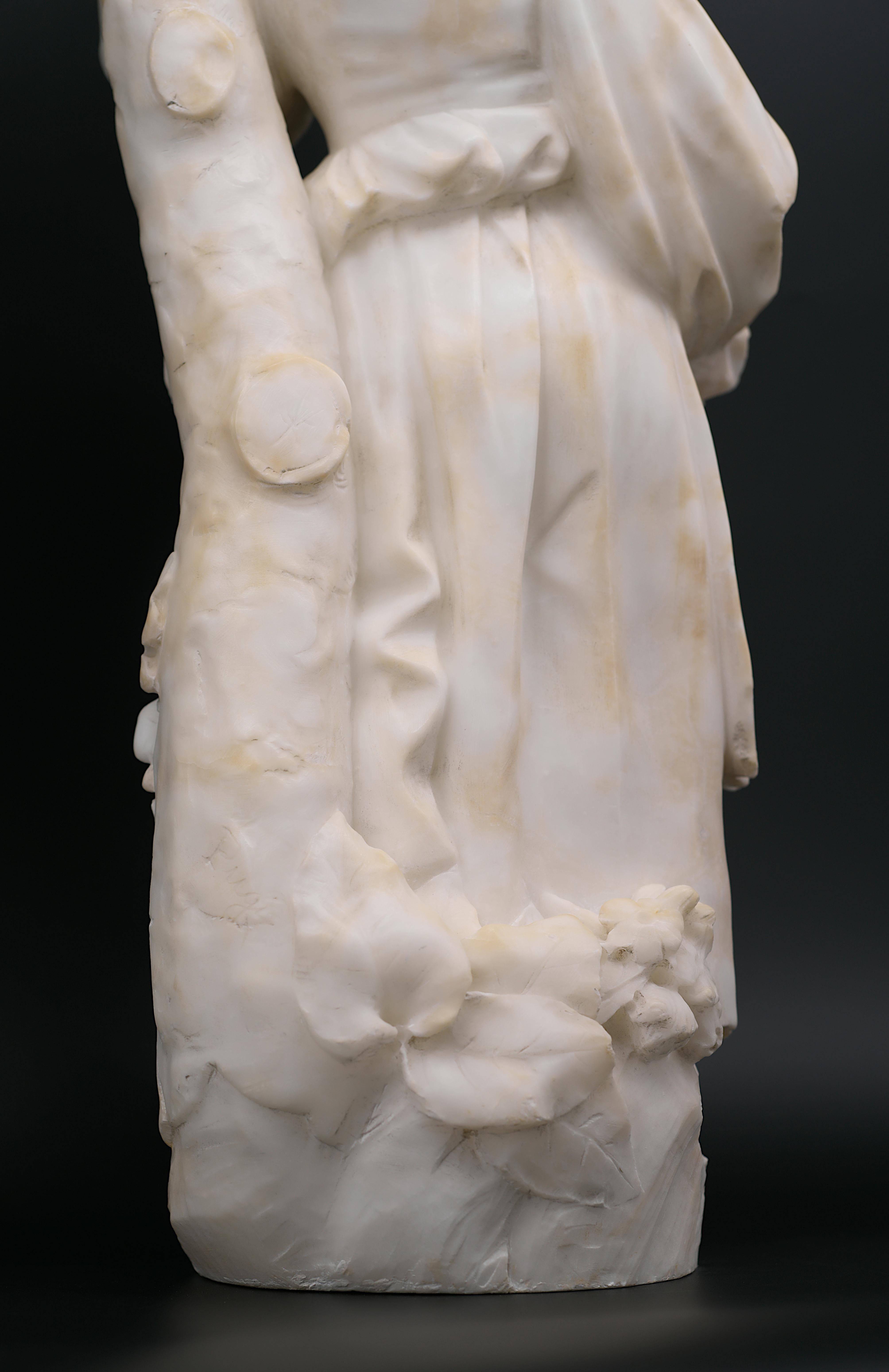 Guglielmo PUGI Young Gipsy with Tambourine Alabaster Sculpture, 1880s For Sale 12