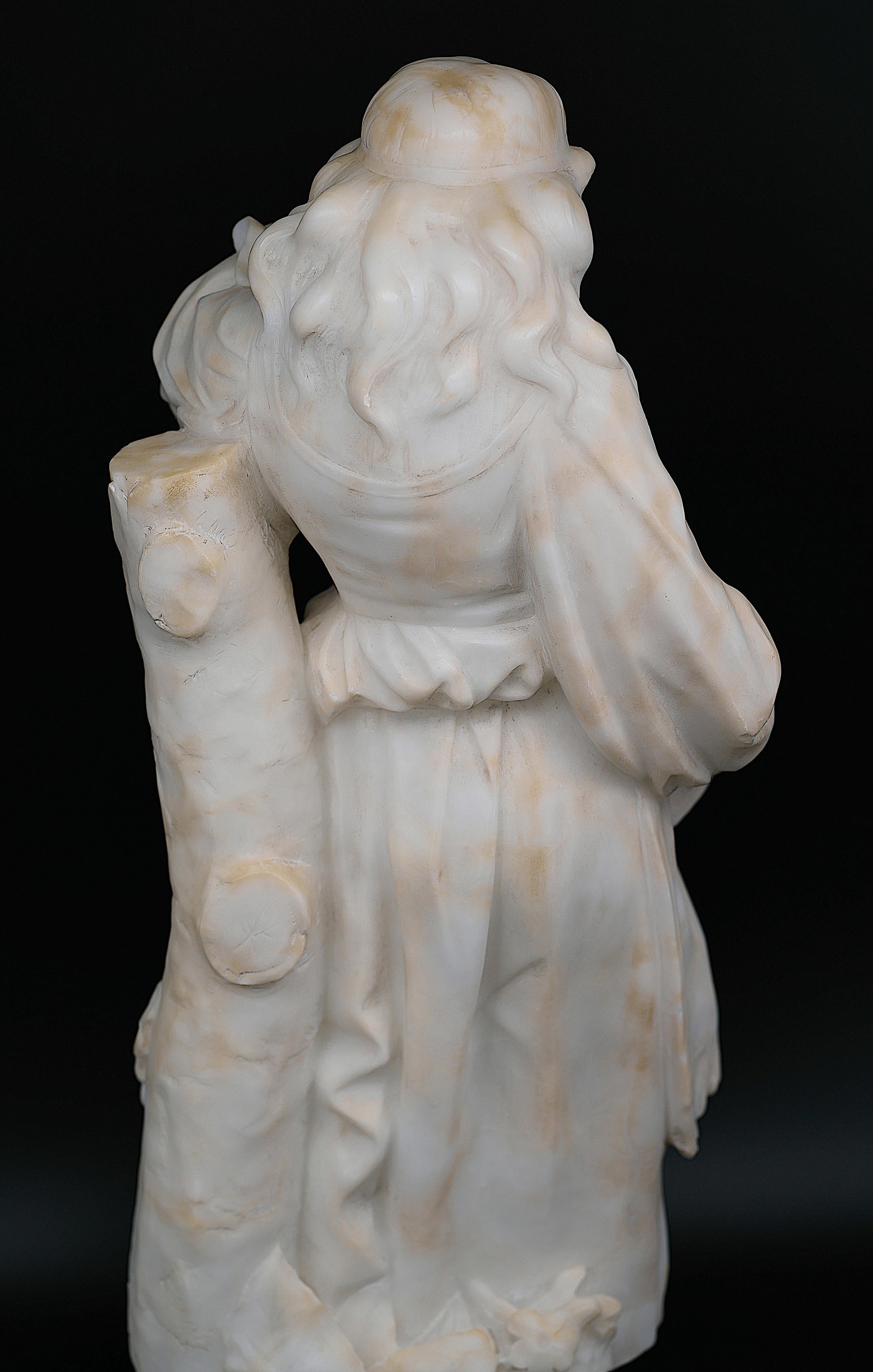 Guglielmo PUGI Young Gipsy with Tambourine Alabaster Sculpture, 1880s For Sale 13