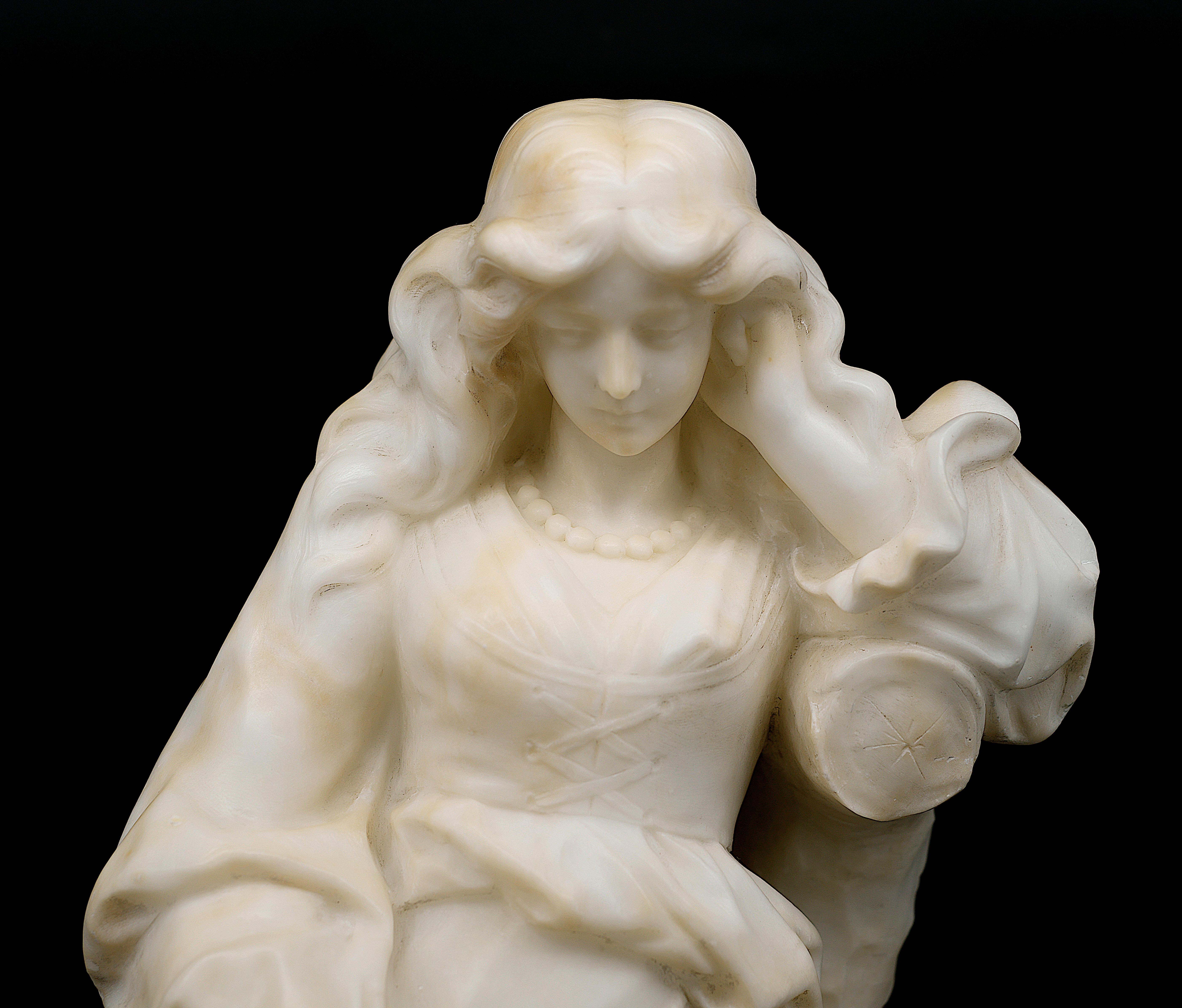 Guglielmo PUGI Young Gipsy with Tambourine Alabaster Sculpture, 1880s For Sale 1