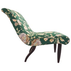 Guglielmo Ulrich Italian Design Lounge Chair in Elegant Flowered Green Satin