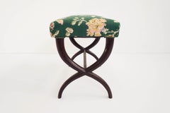 Guglielmo Ulrich 1940 Italian Design Stool in Super Elegant Flowered Green Satin