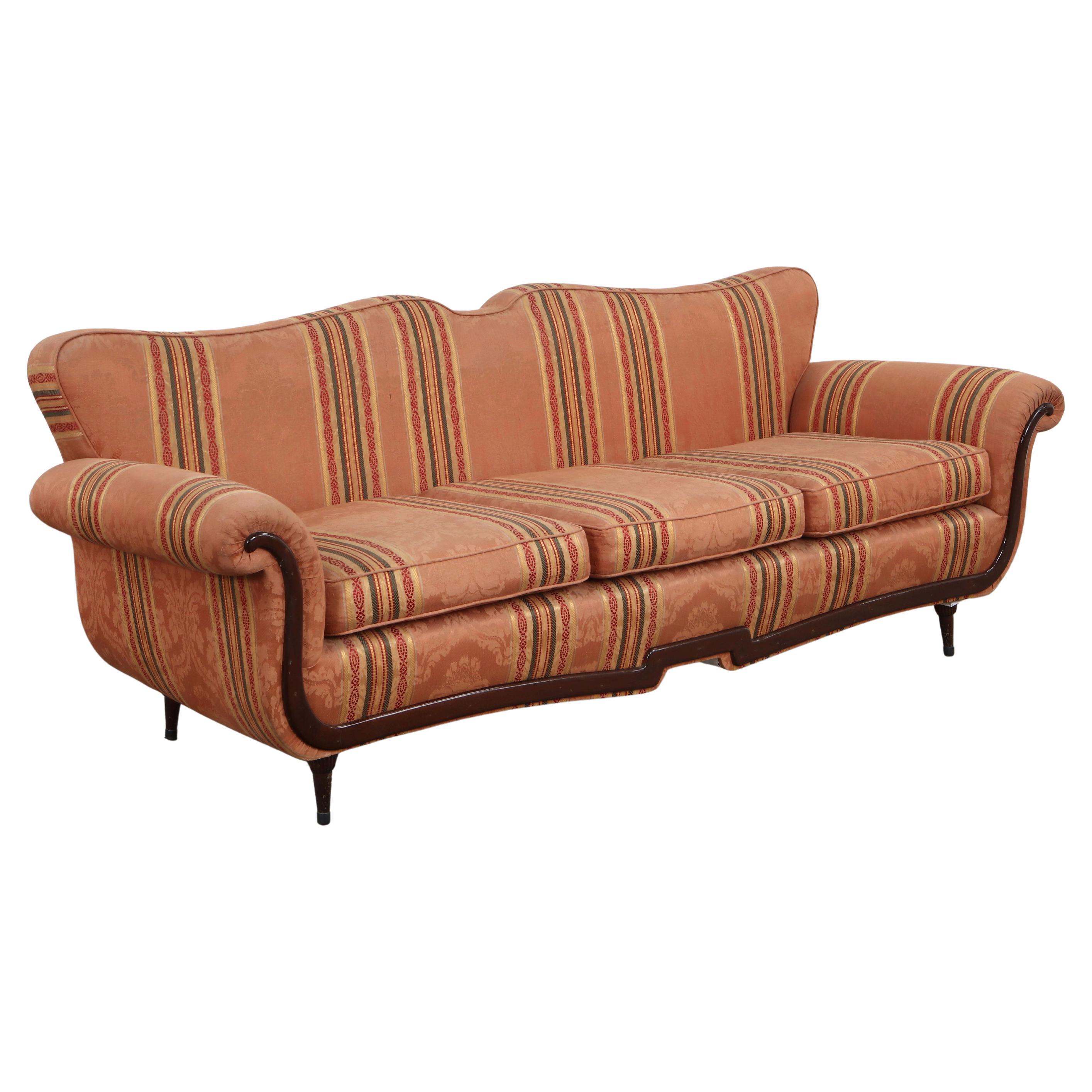 Guglielmo Ulrich, Art Deco 3-Seater Sofa in Fabric and Walnut, 1930s