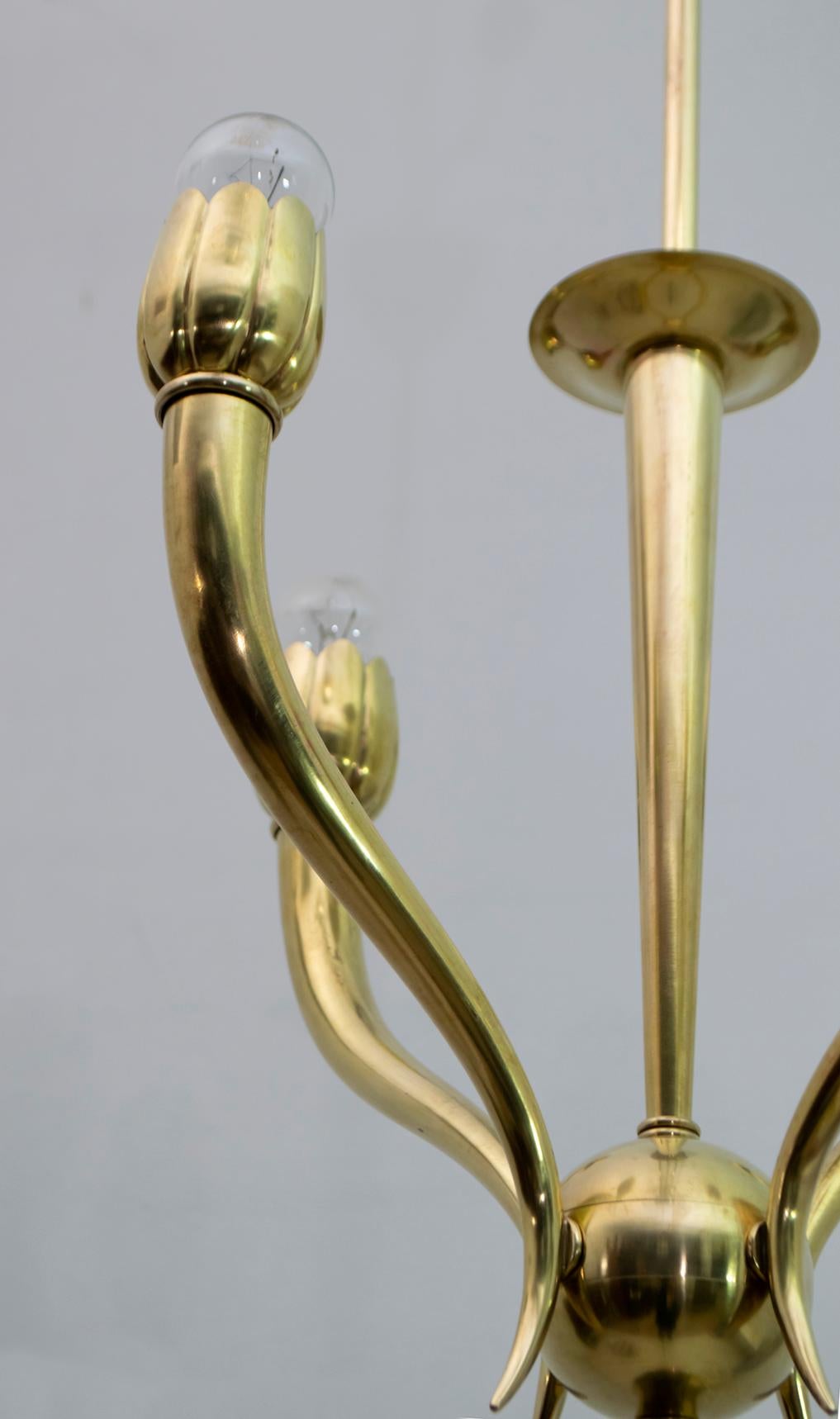 Guglielmo Ulrich Art Deco Italian Brass Chandelier, 1940s For Sale 6