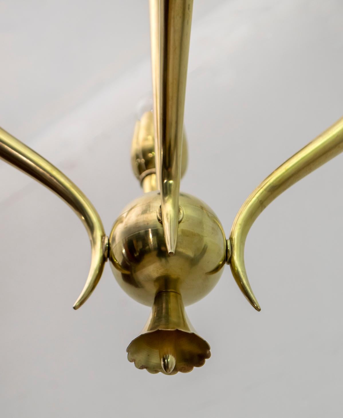 Guglielmo Ulrich Art Deco Italian Brass Chandelier, 1940s For Sale 8