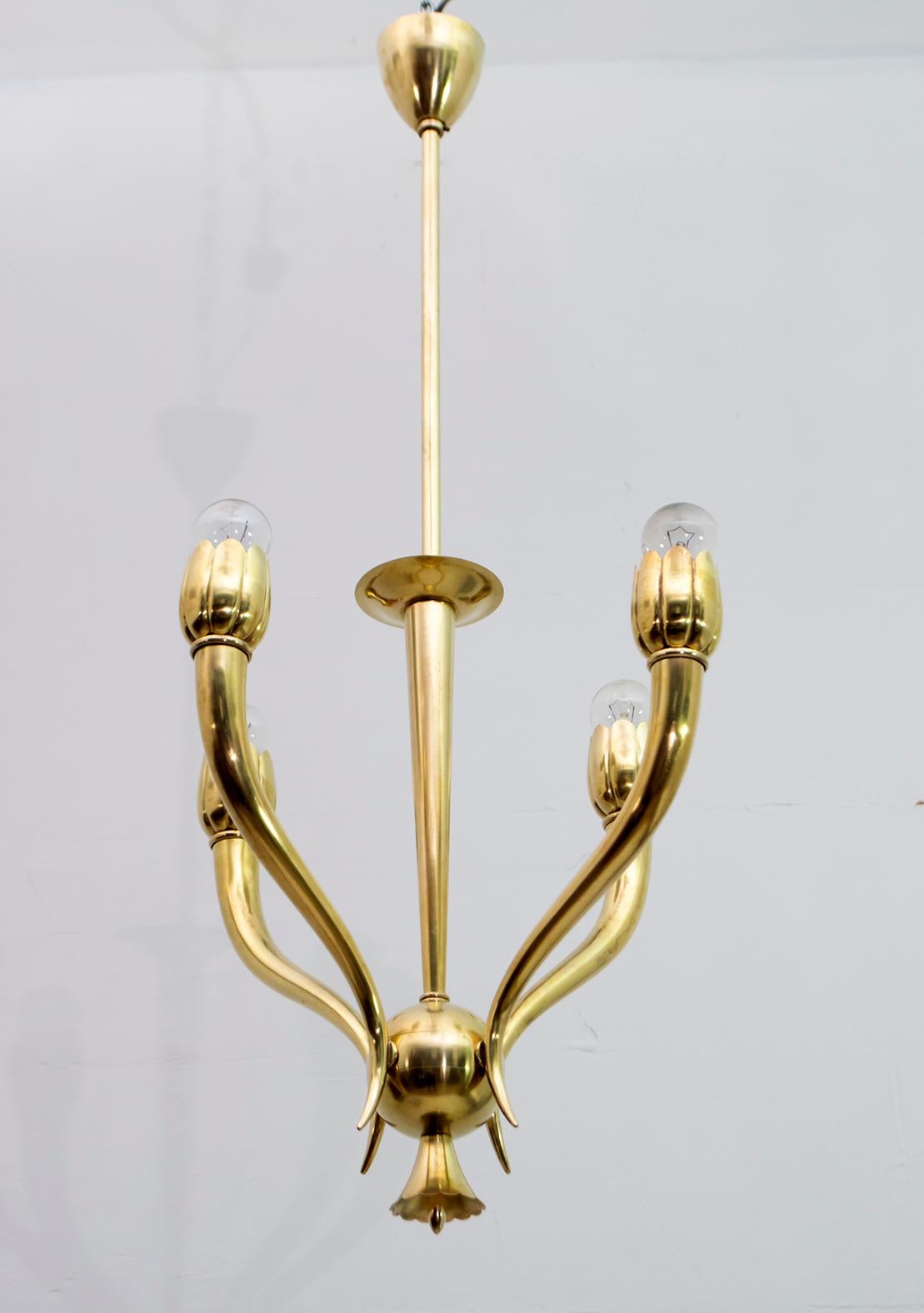 Mid-20th Century Guglielmo Ulrich Art Deco Italian Brass Chandelier, 1940s For Sale