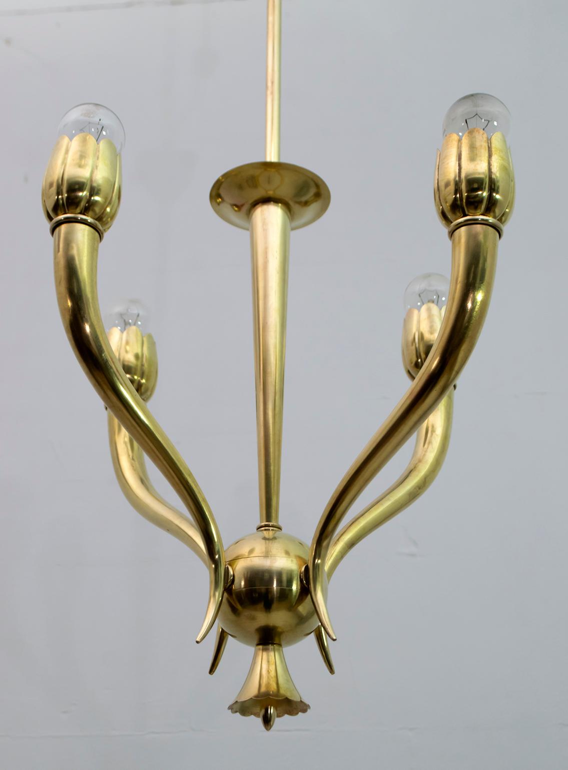 Guglielmo Ulrich Art Deco Italian Brass Chandelier, 1940s For Sale 1
