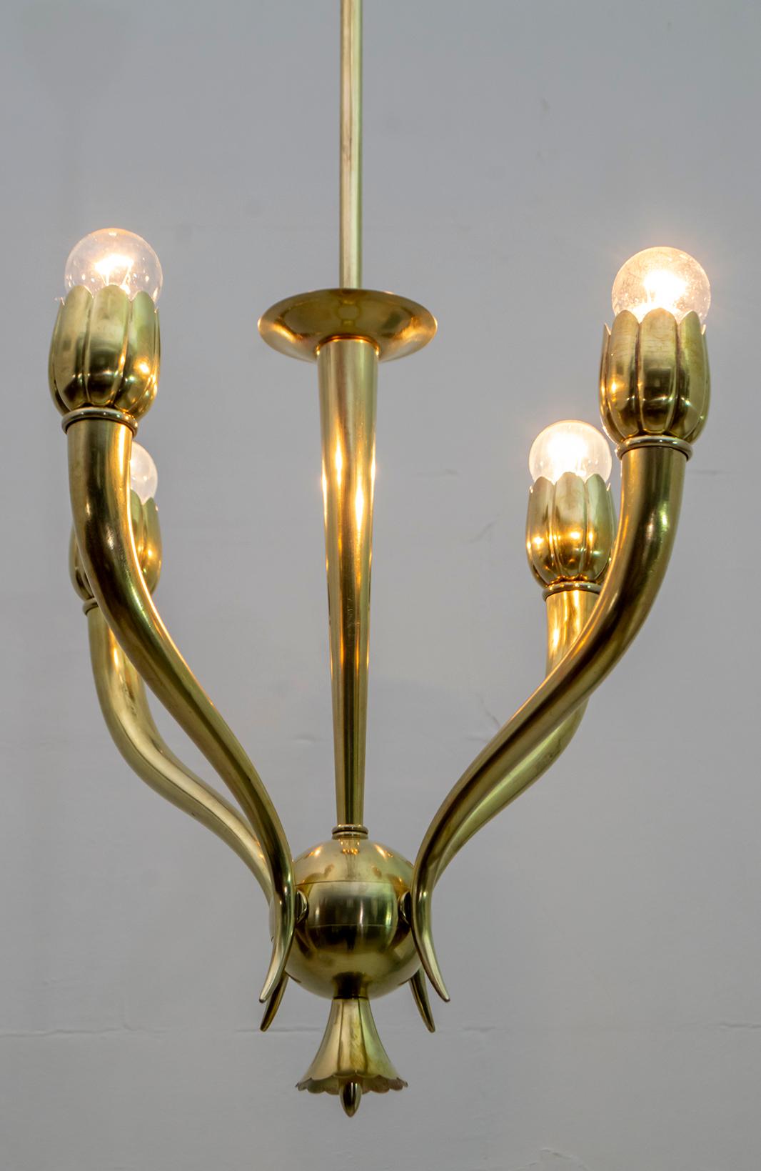 Guglielmo Ulrich Art Deco Italian Brass Chandelier, 1940s For Sale 2