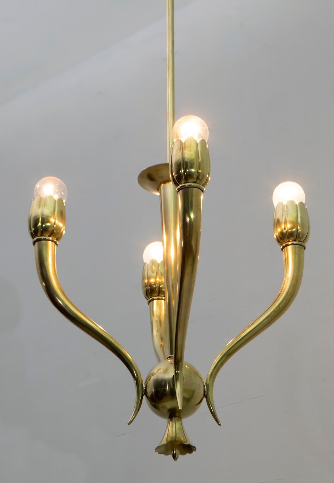 Guglielmo Ulrich Art Deco Italian Brass Chandelier, 1940s For Sale 3