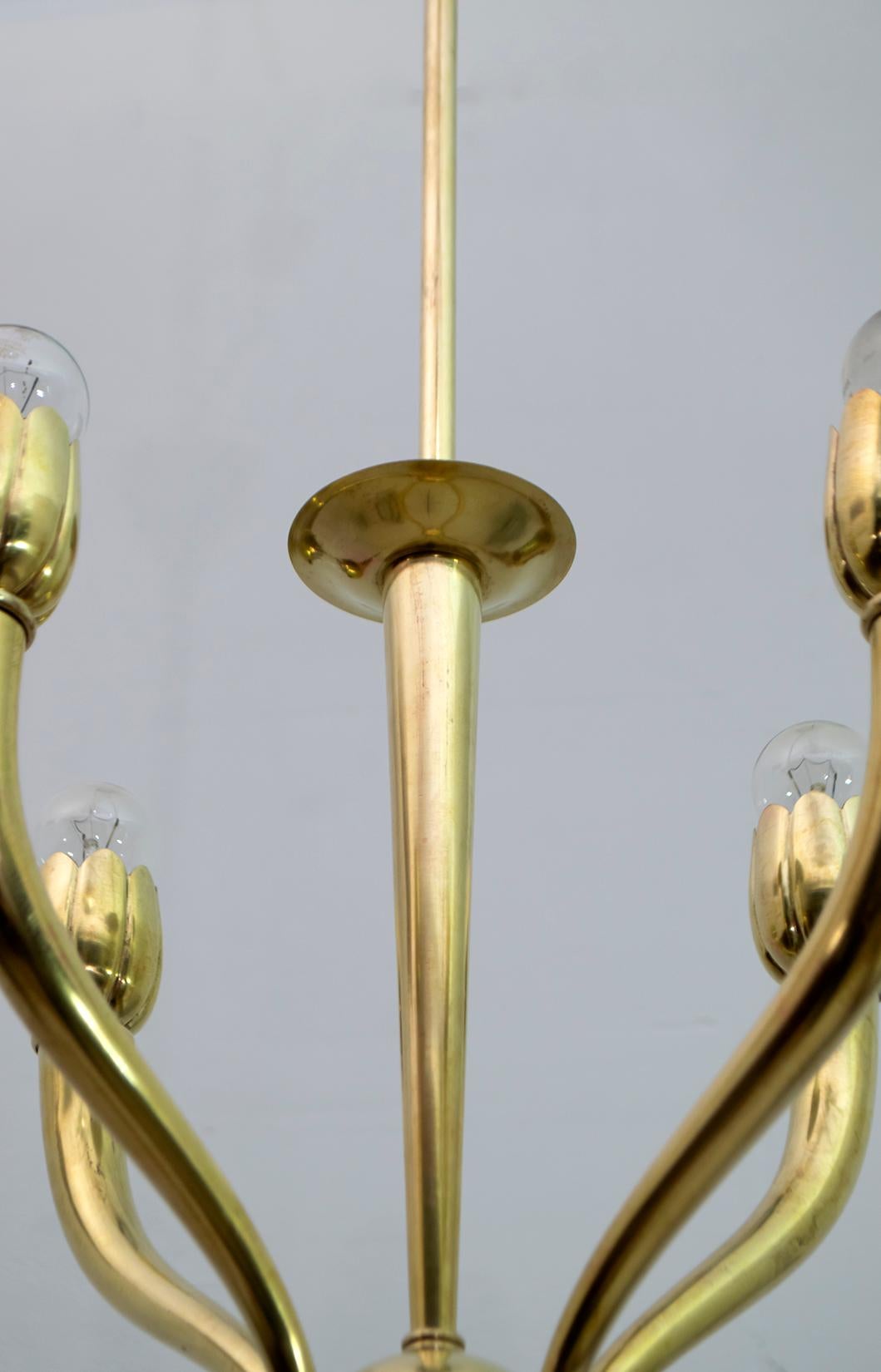 Guglielmo Ulrich Art Deco Italian Brass Chandelier, 1940s For Sale 4