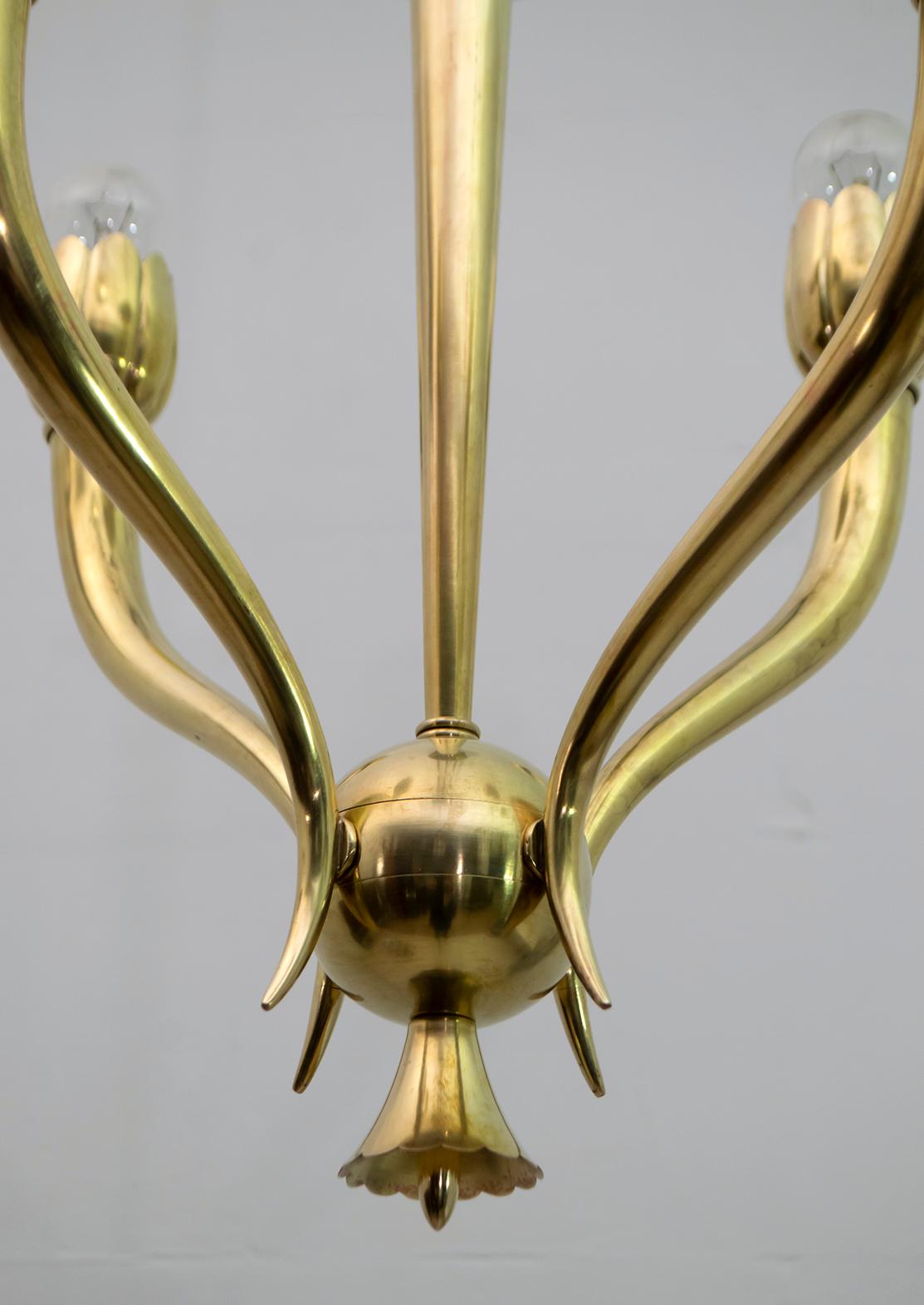 Guglielmo Ulrich Art Deco Italian Brass Chandelier, 1940s For Sale 5