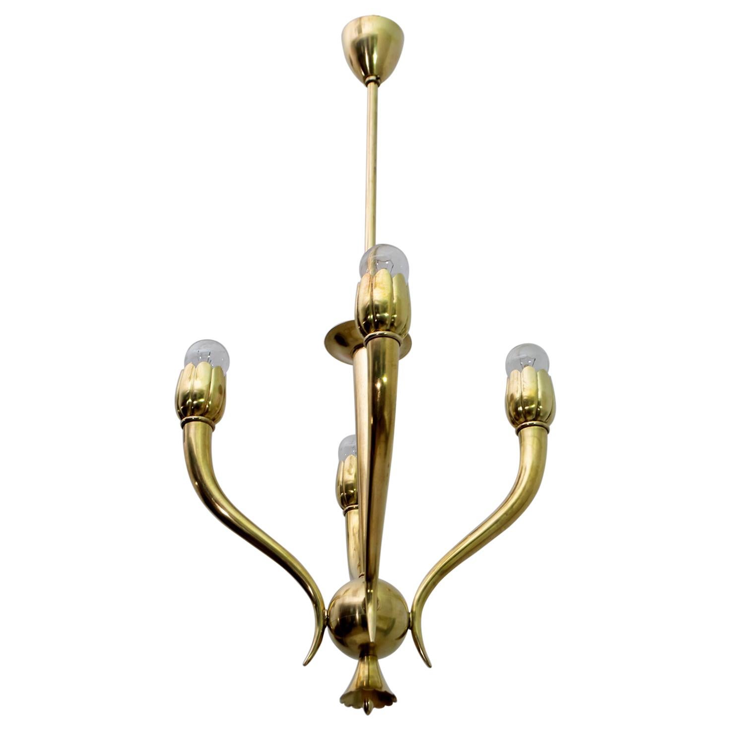 Guglielmo Ulrich Art Deco Italian Brass Chandelier, 1940s For Sale