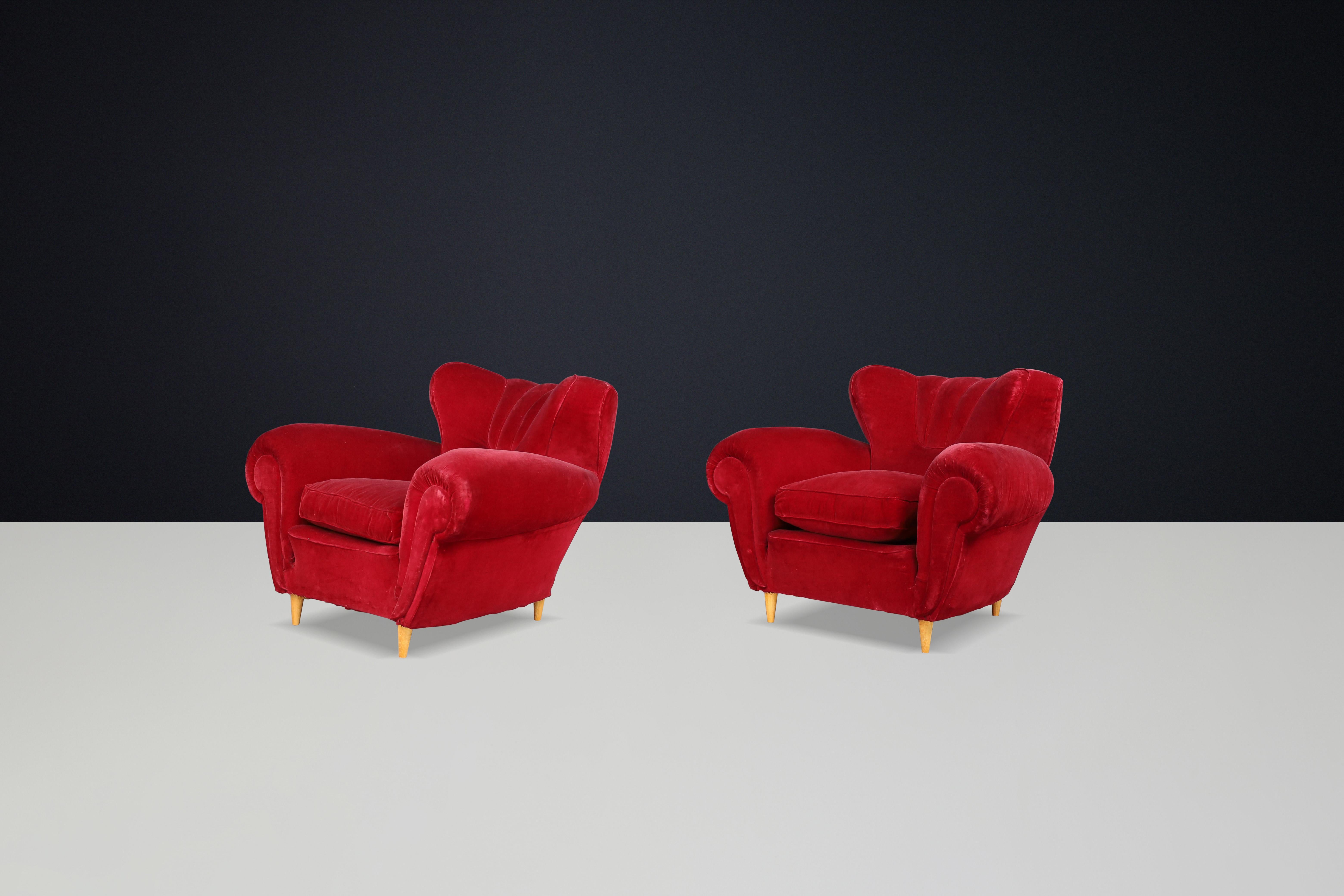 Guglielmo Ulrich Art Deco Lounge Chairs in Original Velvet, Italy, 1930s 3