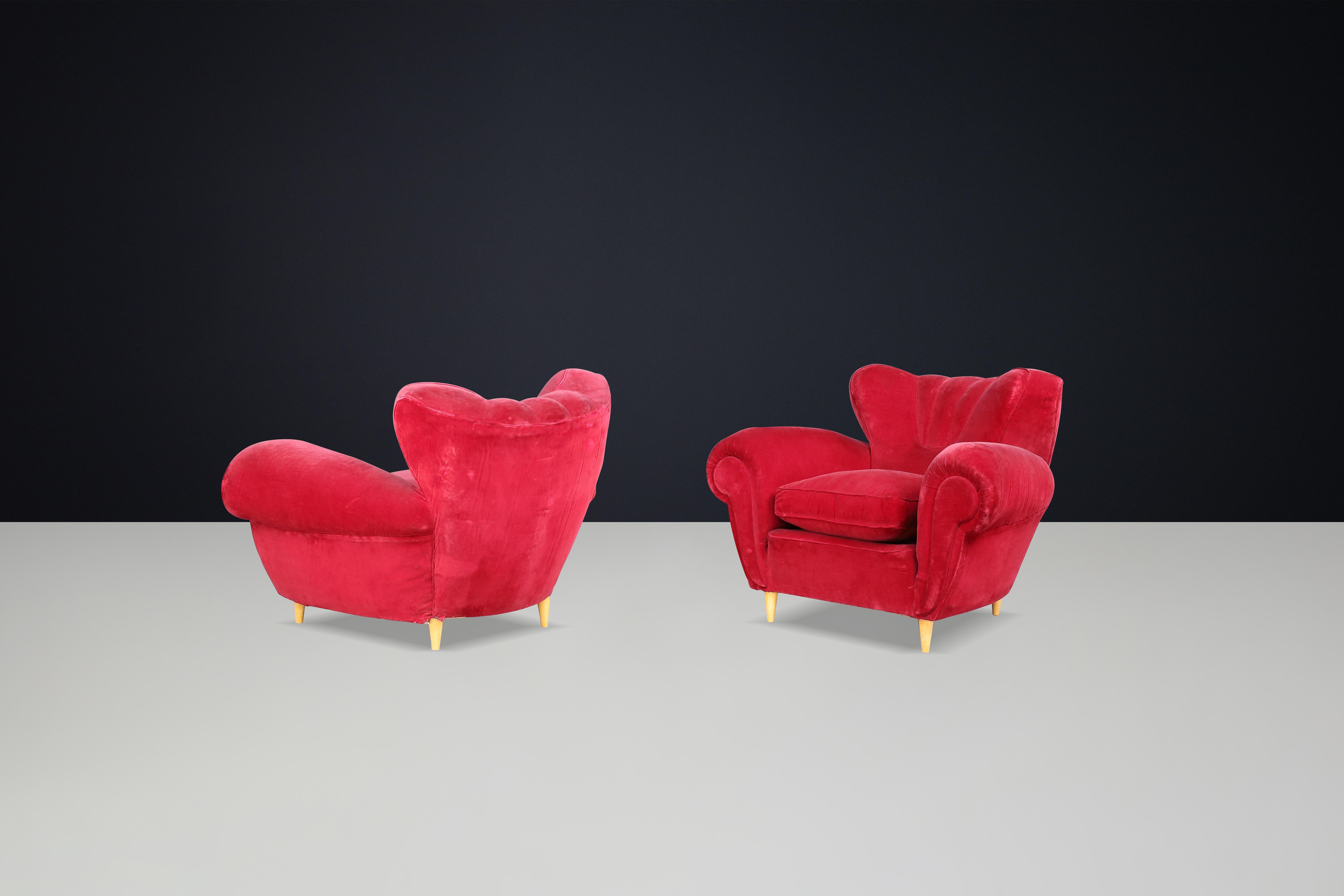 Italian Guglielmo Ulrich Art Deco Lounge Chairs in Original Velvet, Italy, 1930s