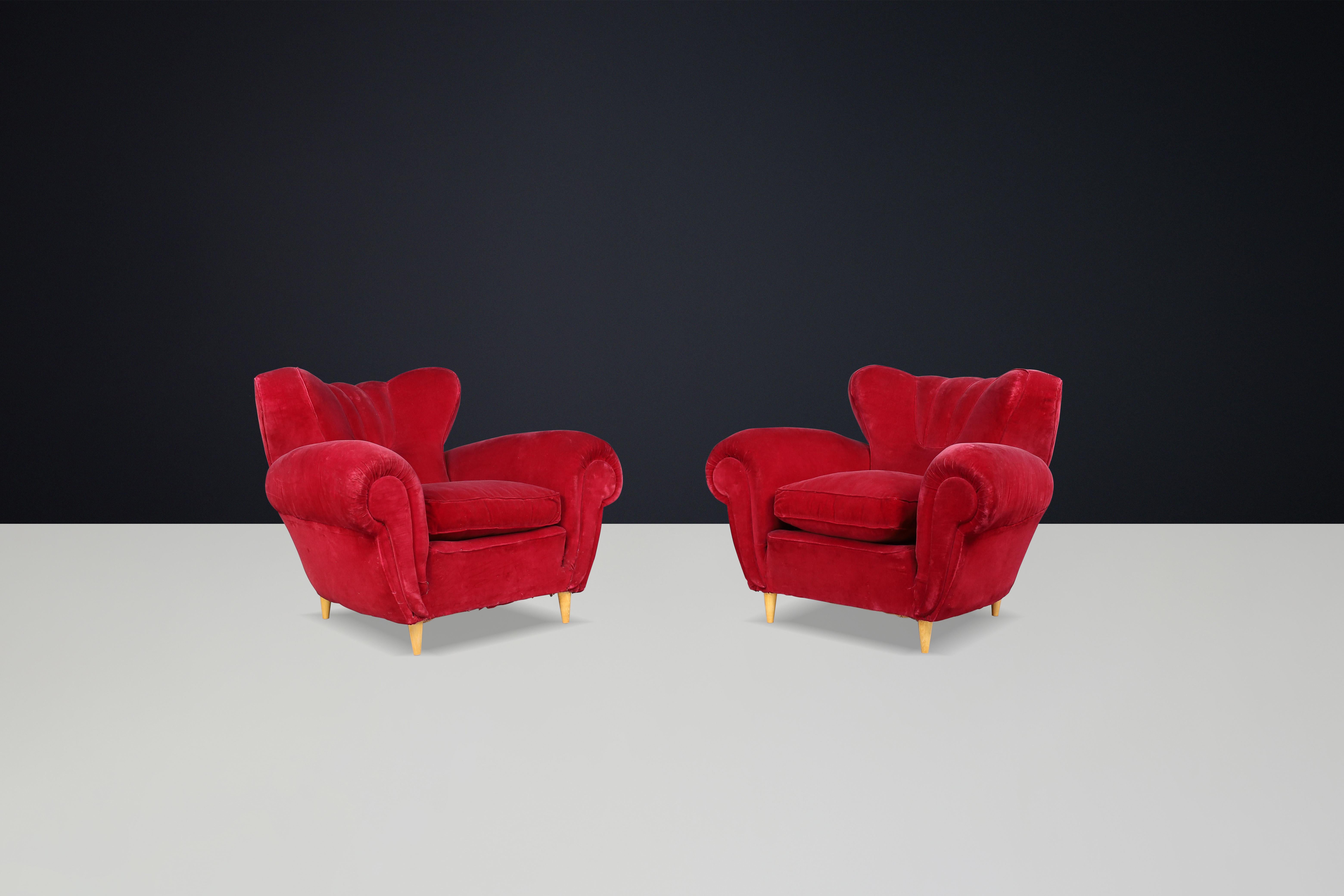 Guglielmo Ulrich Art Deco Lounge Chairs in Original Velvet, Italy, 1930s In Good Condition In Almelo, NL