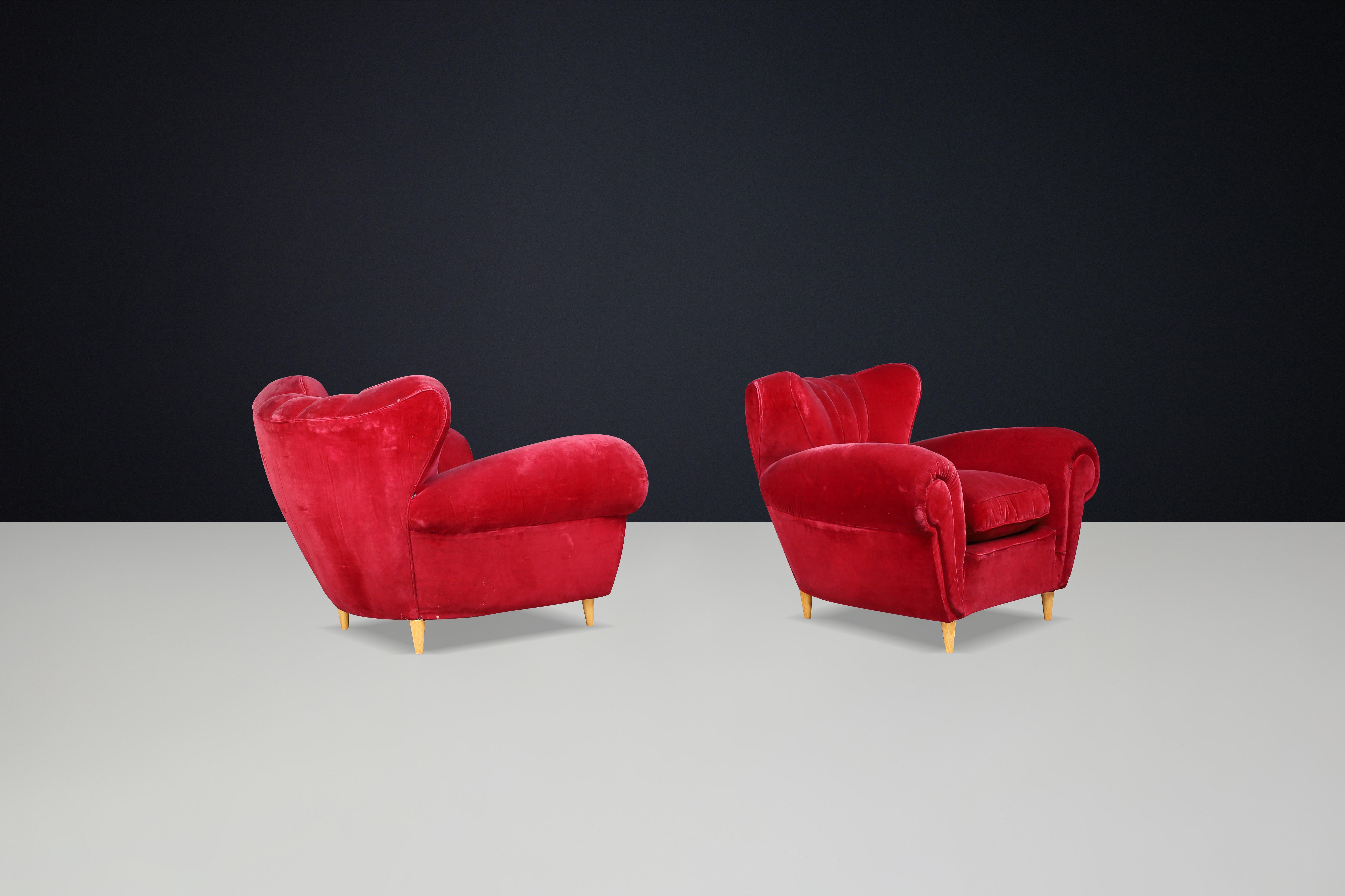 20th Century Guglielmo Ulrich Art Deco Lounge Chairs in Original Velvet, Italy, 1930s