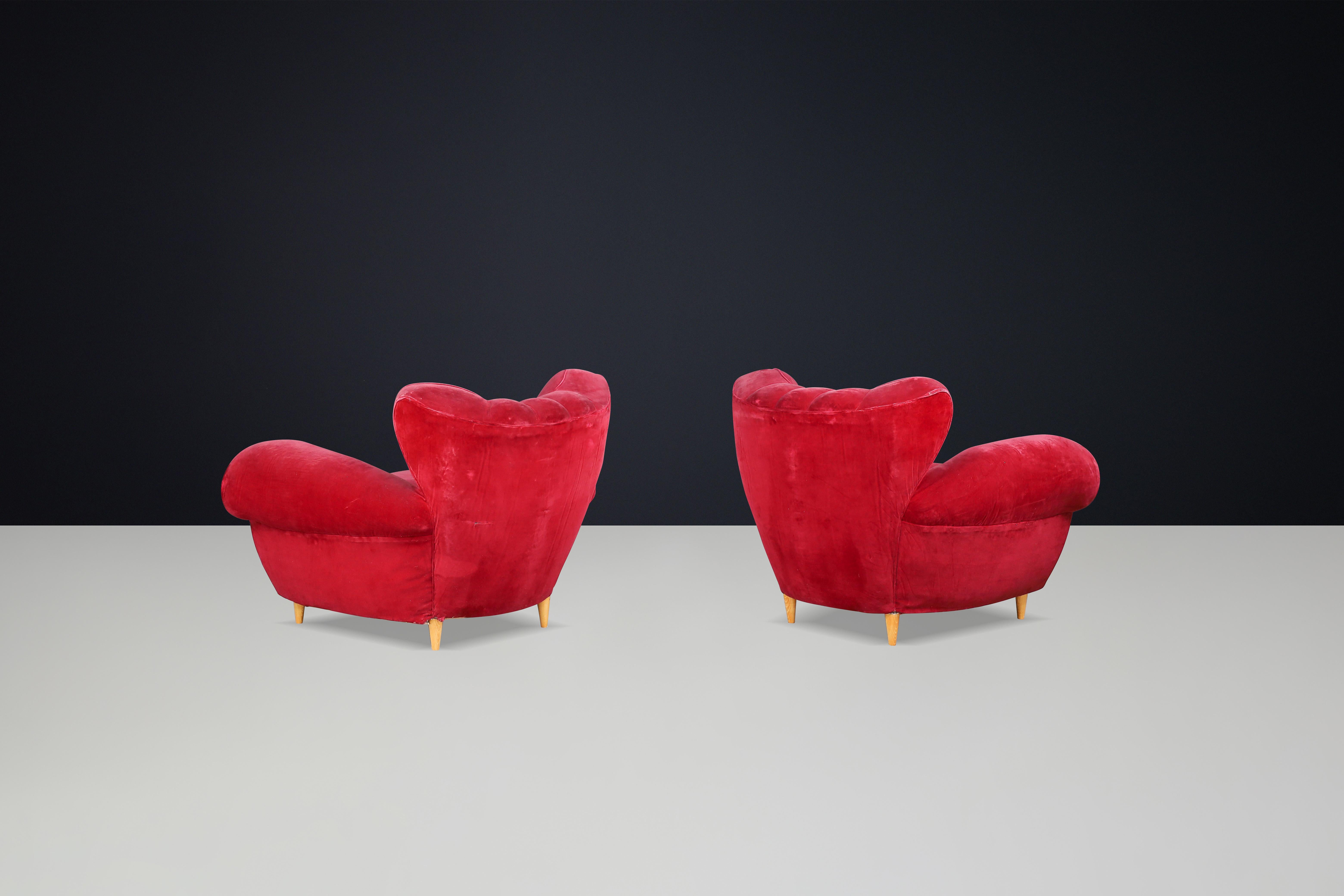 Guglielmo Ulrich Art Deco Lounge Chairs in Original Velvet, Italy, 1930s 1