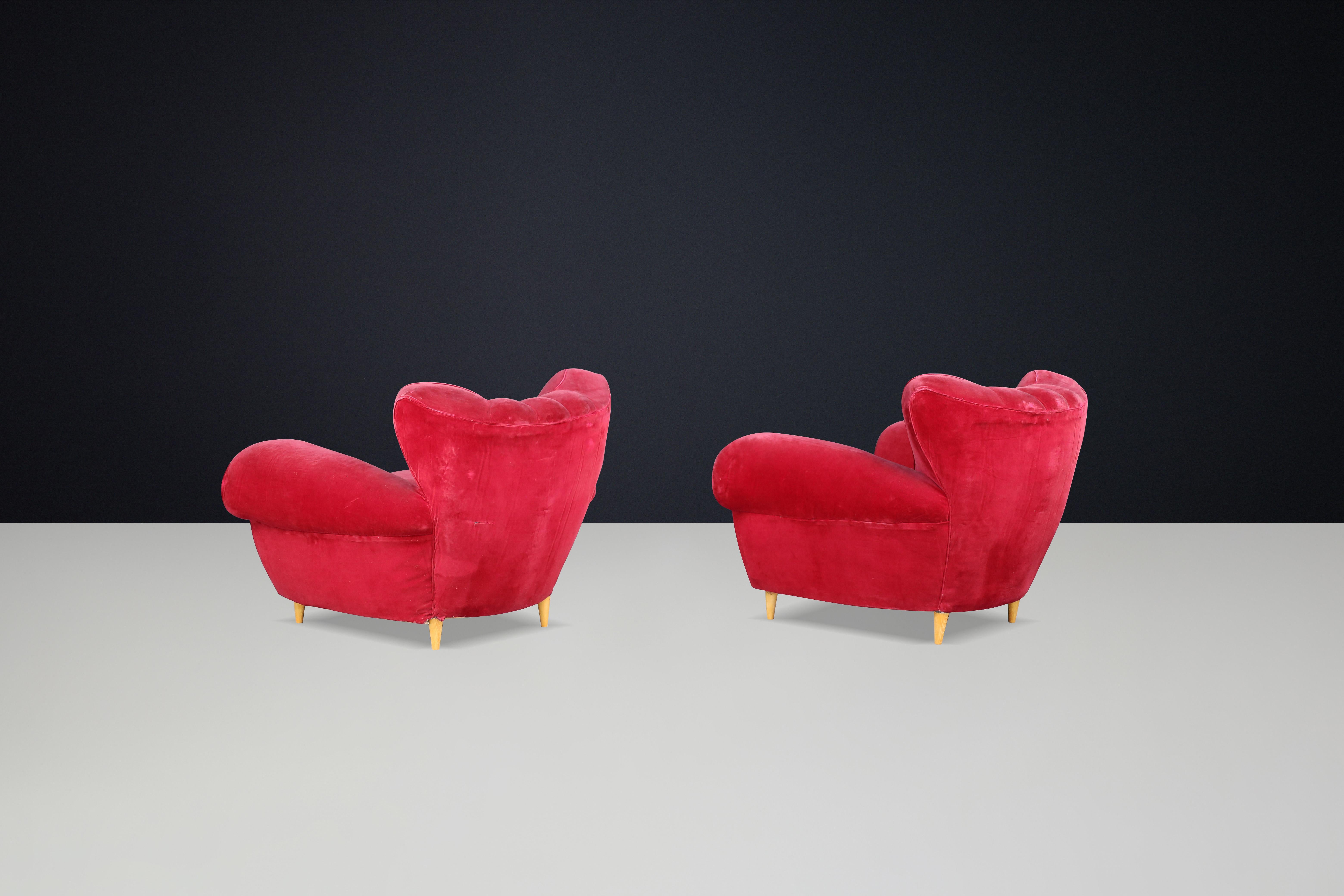 Guglielmo Ulrich Art Deco Lounge Chairs in Original Velvet, Italy, 1930s 2