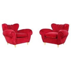 Guglielmo Ulrich Art Deco Lounge Chairs in Original Velvet, Italy, 1930s
