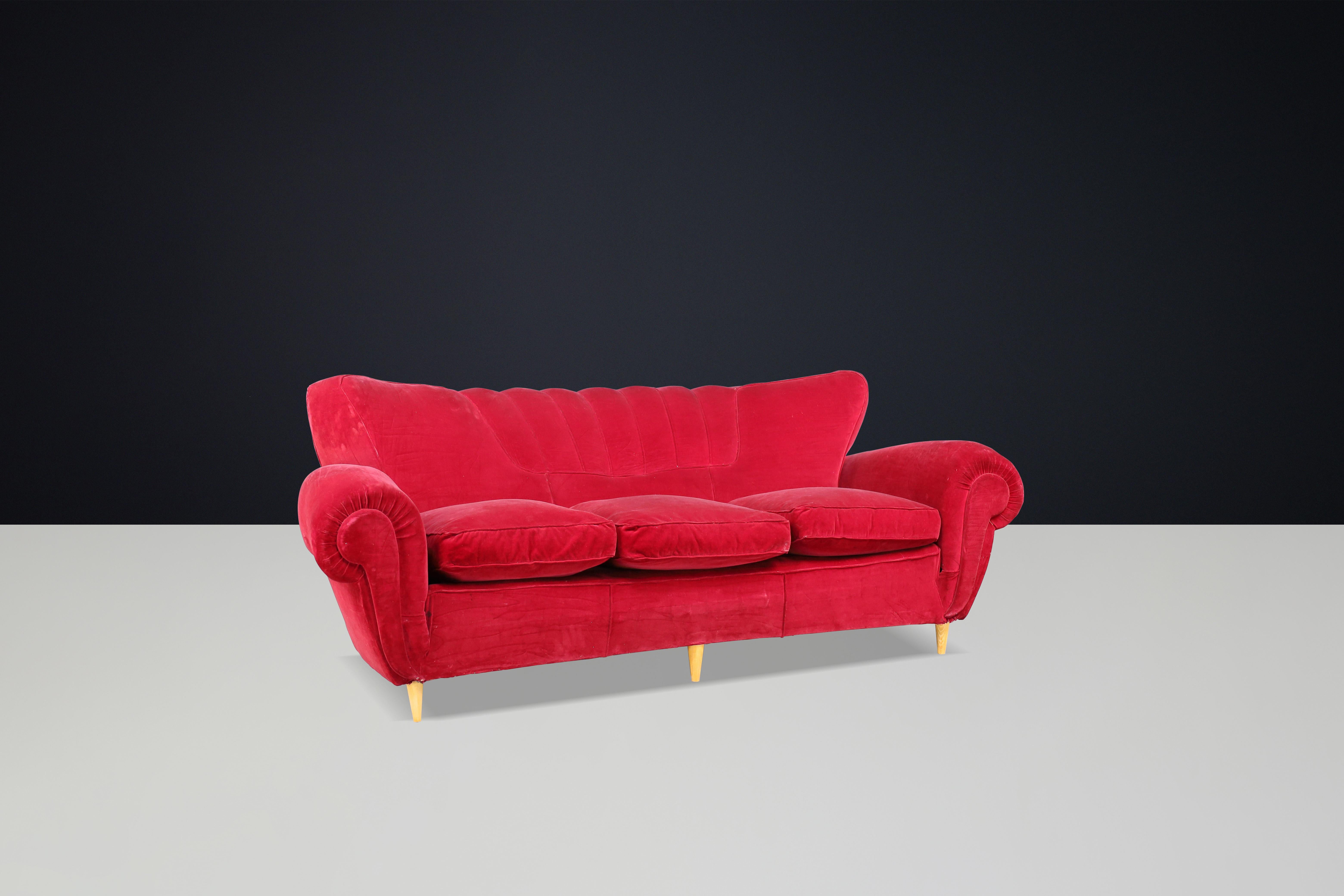 Art déco Canapé Art Déco de Guglielmo Ulrich en tissu de velours original, Italie, années 1930 en vente