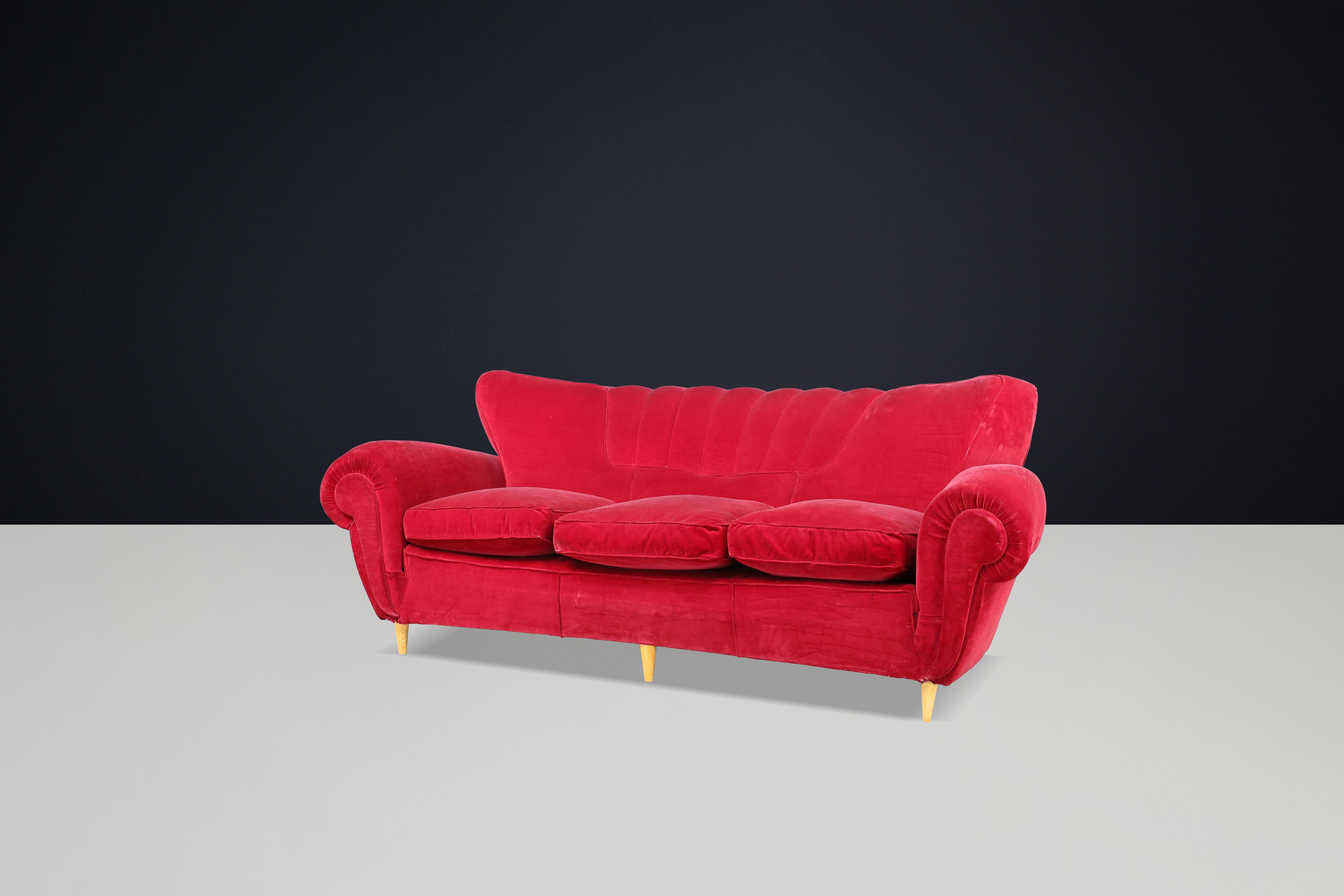 italien Canapé Art Déco de Guglielmo Ulrich en tissu de velours original, Italie, années 1930 en vente