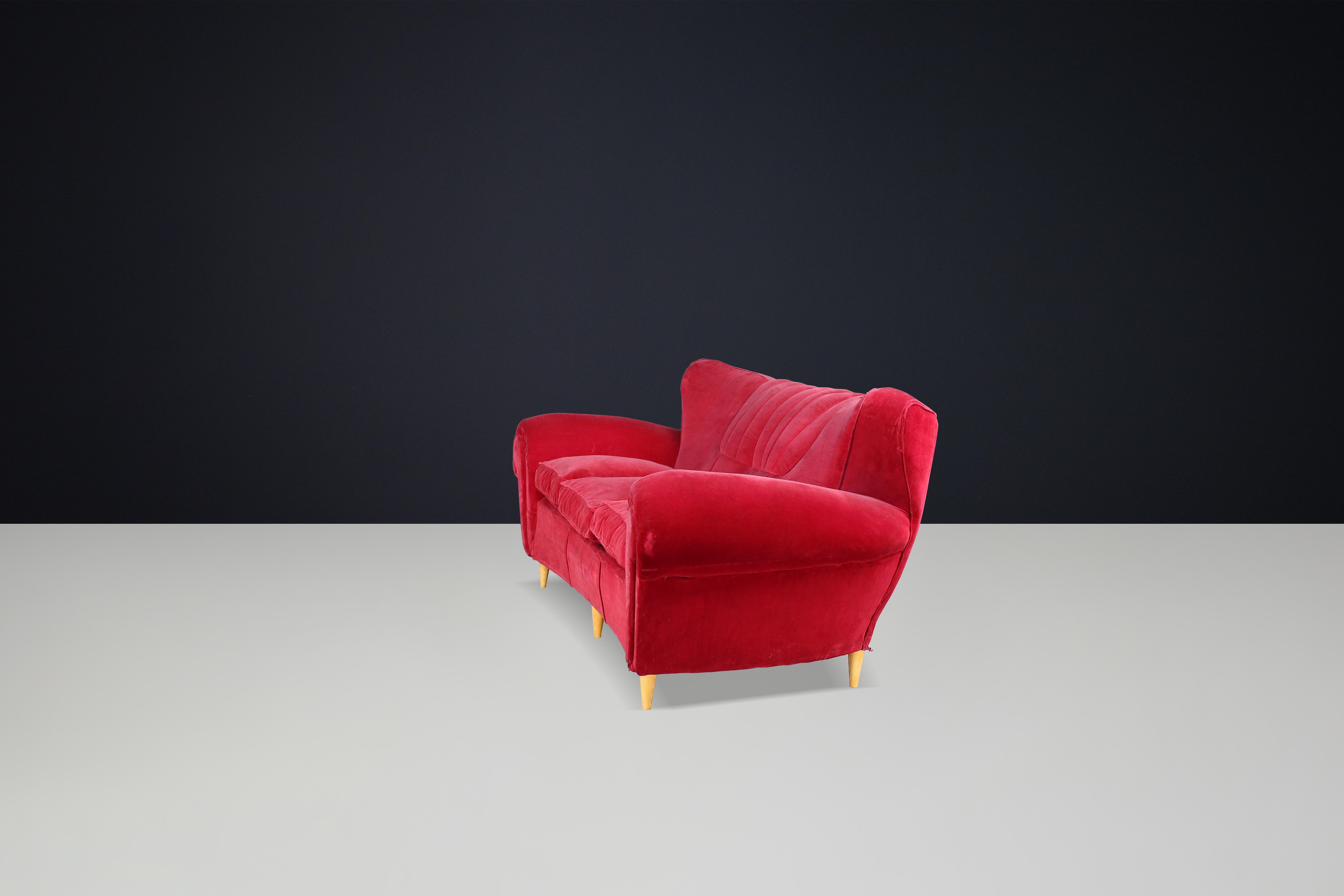 20ième siècle Canapé Art Déco de Guglielmo Ulrich en tissu de velours original, Italie, années 1930 en vente