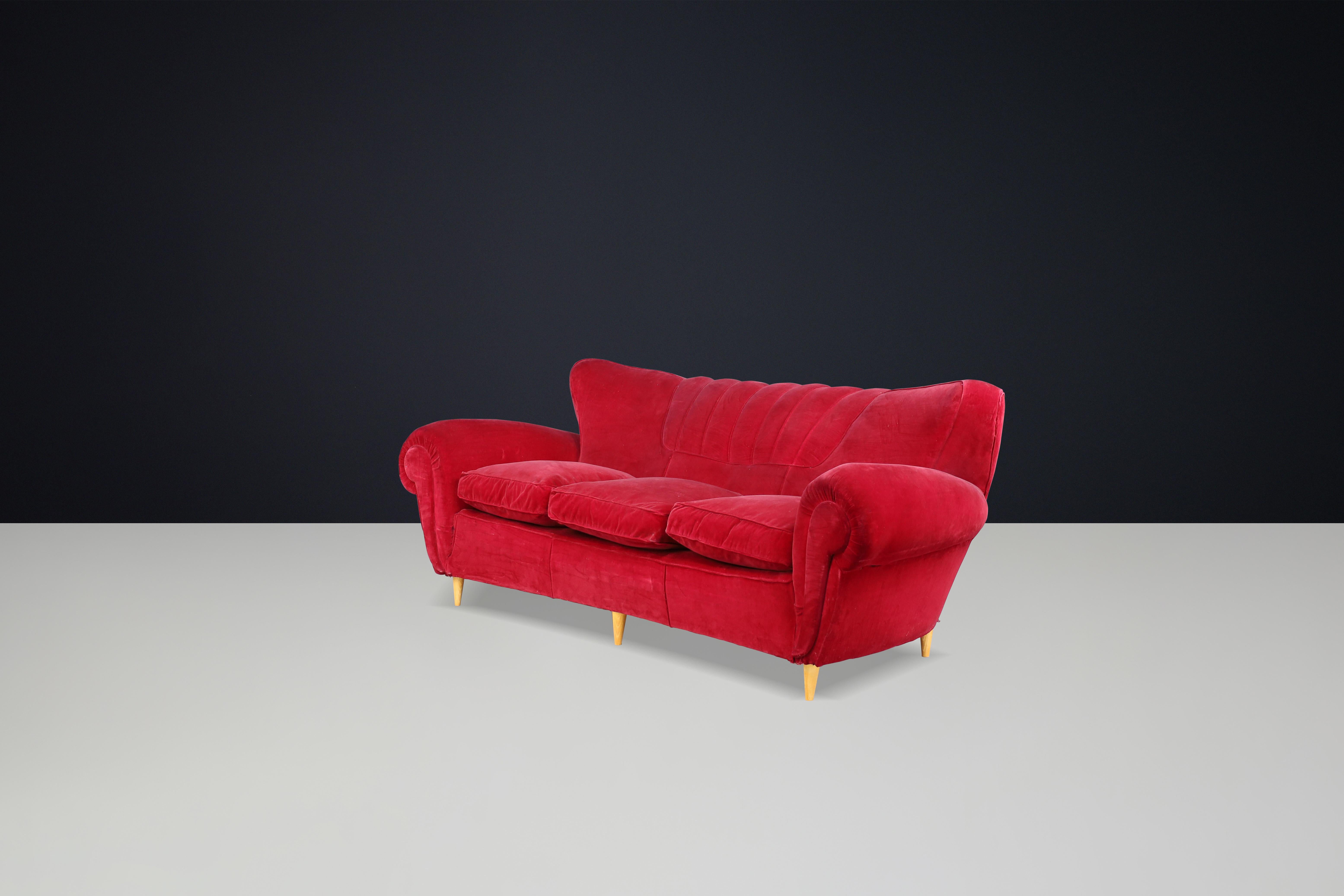 Tissu Canapé Art Déco de Guglielmo Ulrich en tissu de velours original, Italie, années 1930 en vente