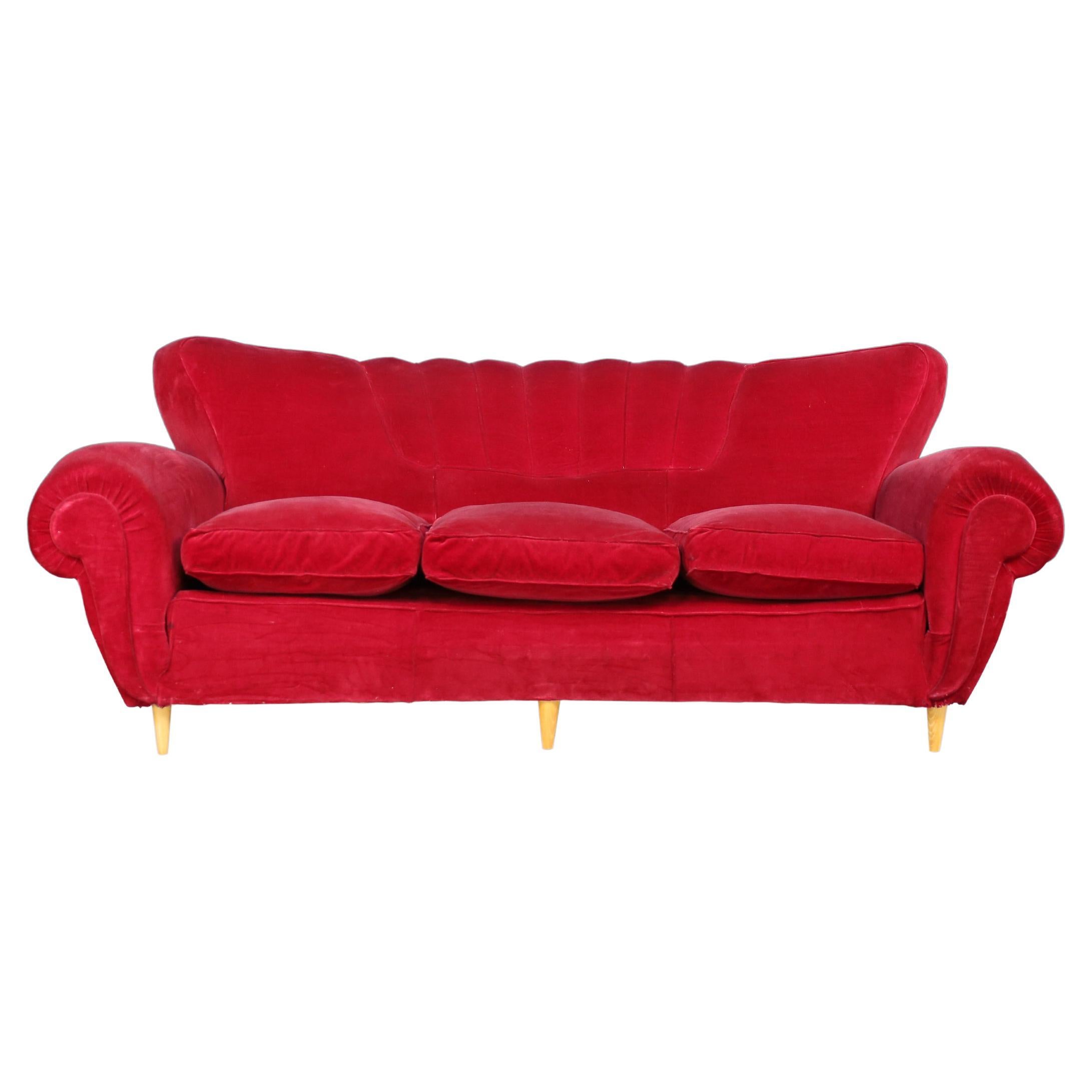 Guglielmo Ulrich Art Deco Sofa in Original Velvet Fabric, Italy 1930s