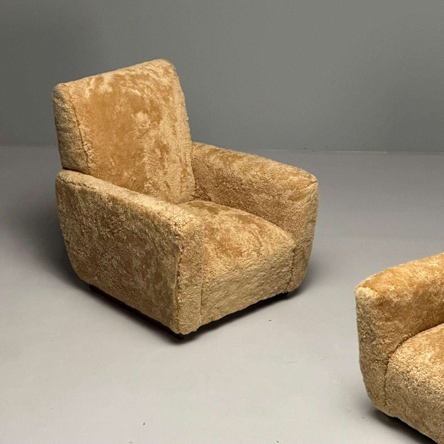 Guglielmo Ulrich Attr Italian Mid-Century Modern Lounge Chairs, Honey Shearling  1